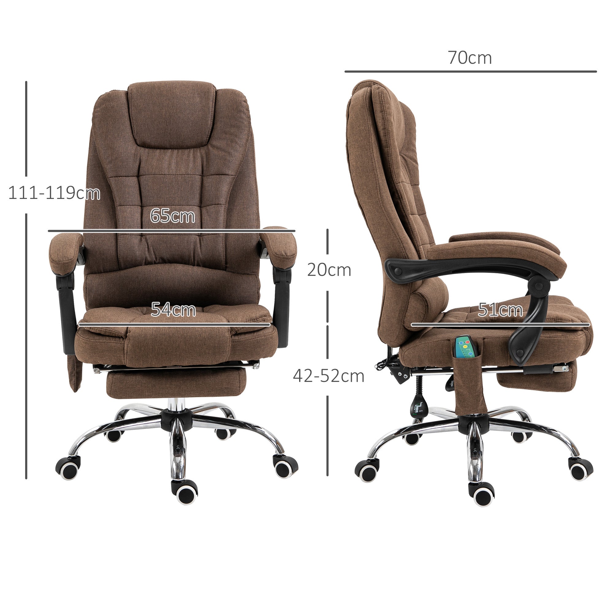 Massaging and Heating Office Chair Ergonomic Office Chair Adjustable Height Reclining Backrest Footrest + Integrated Lumbar Cushion Brown