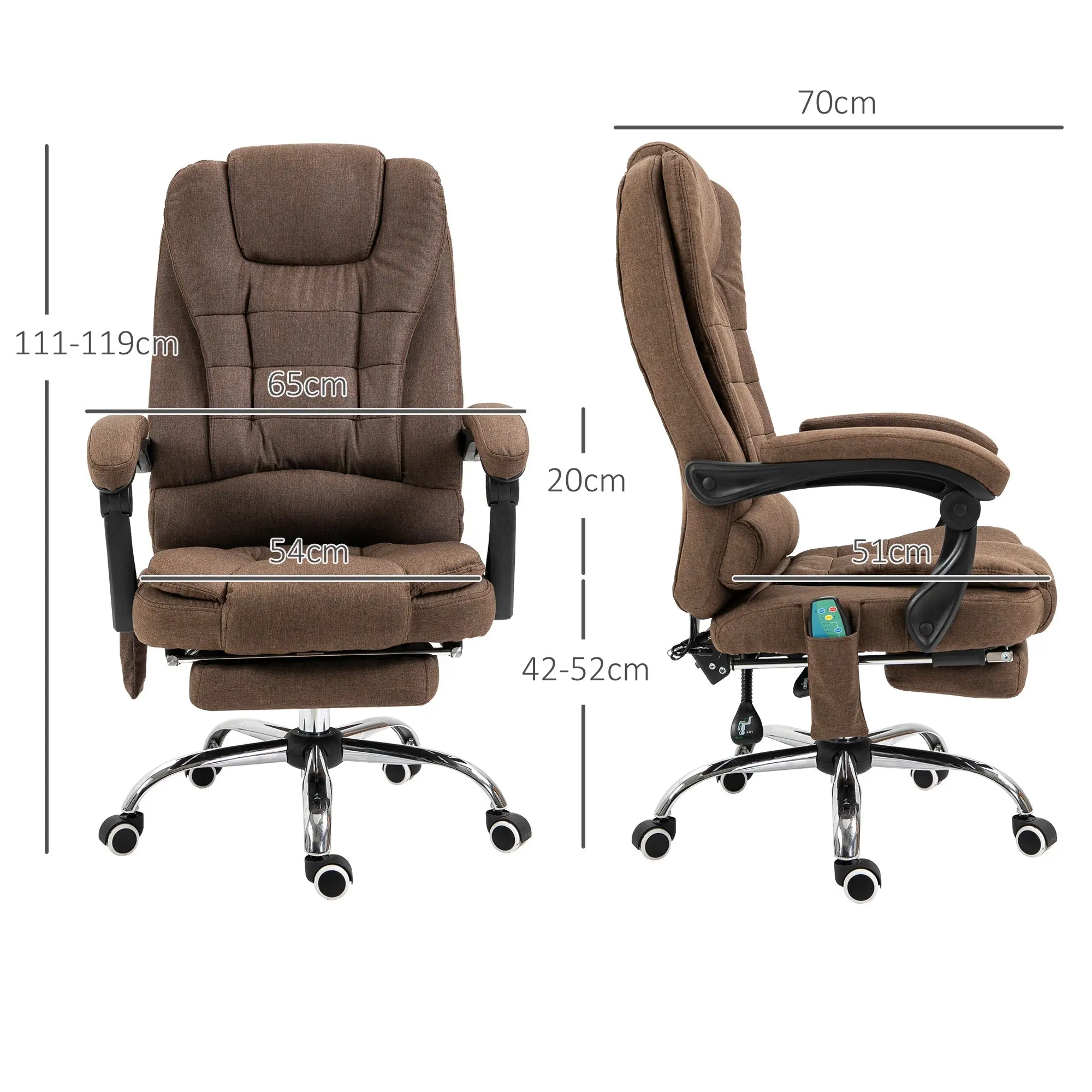 Massaging and Heating Office Chair Ergonomic Office Chair Adjustable Height Reclining Backrest Footrest + Integrated Lumbar Cushion Brown