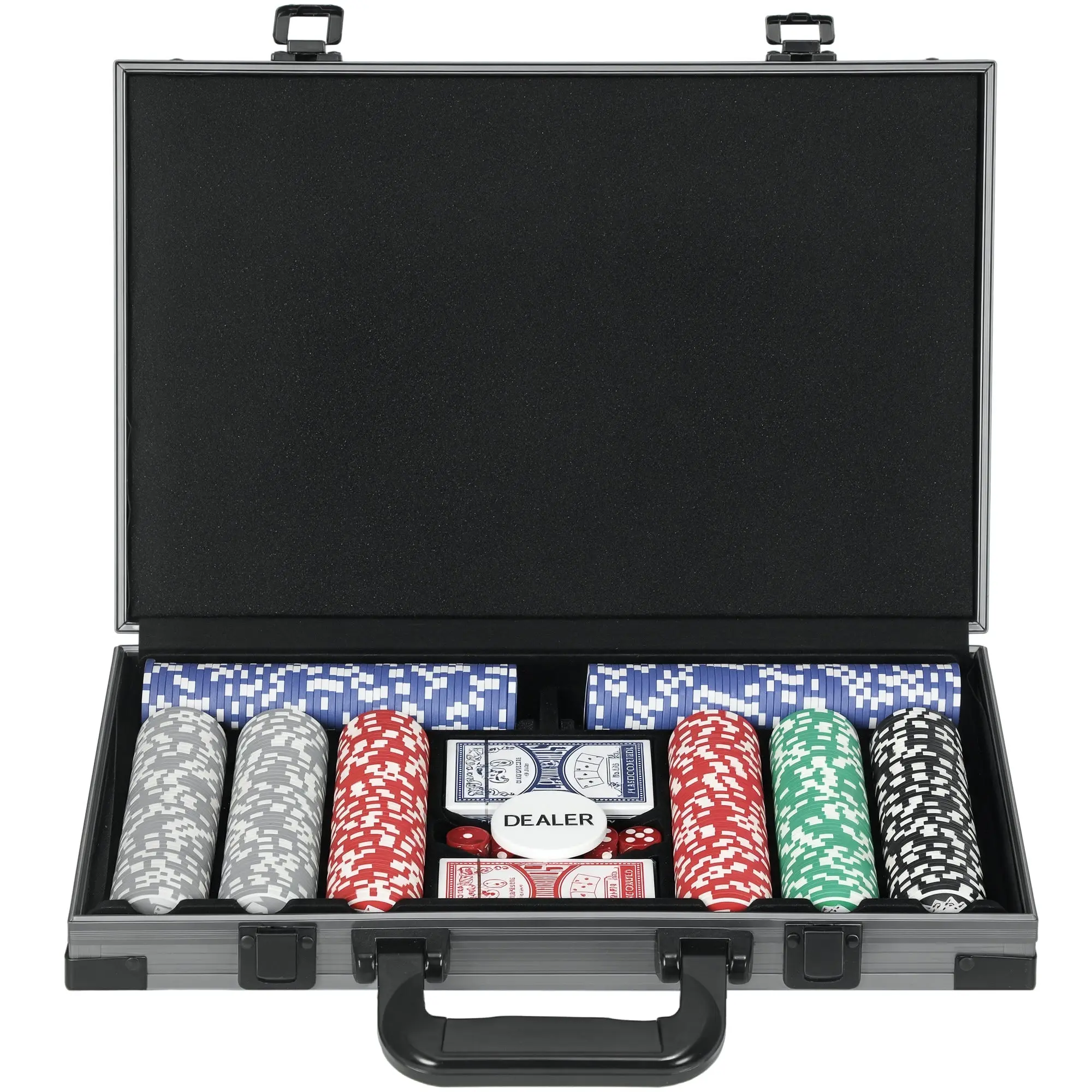 SPORTNOW Poker Set, Poker Complete Set with 400 Chips, 11.5 Grams, 2 Decks of Cards, 5 Dice, Inner Compartments, Dealer Button, Game Mat, Aluminum Case