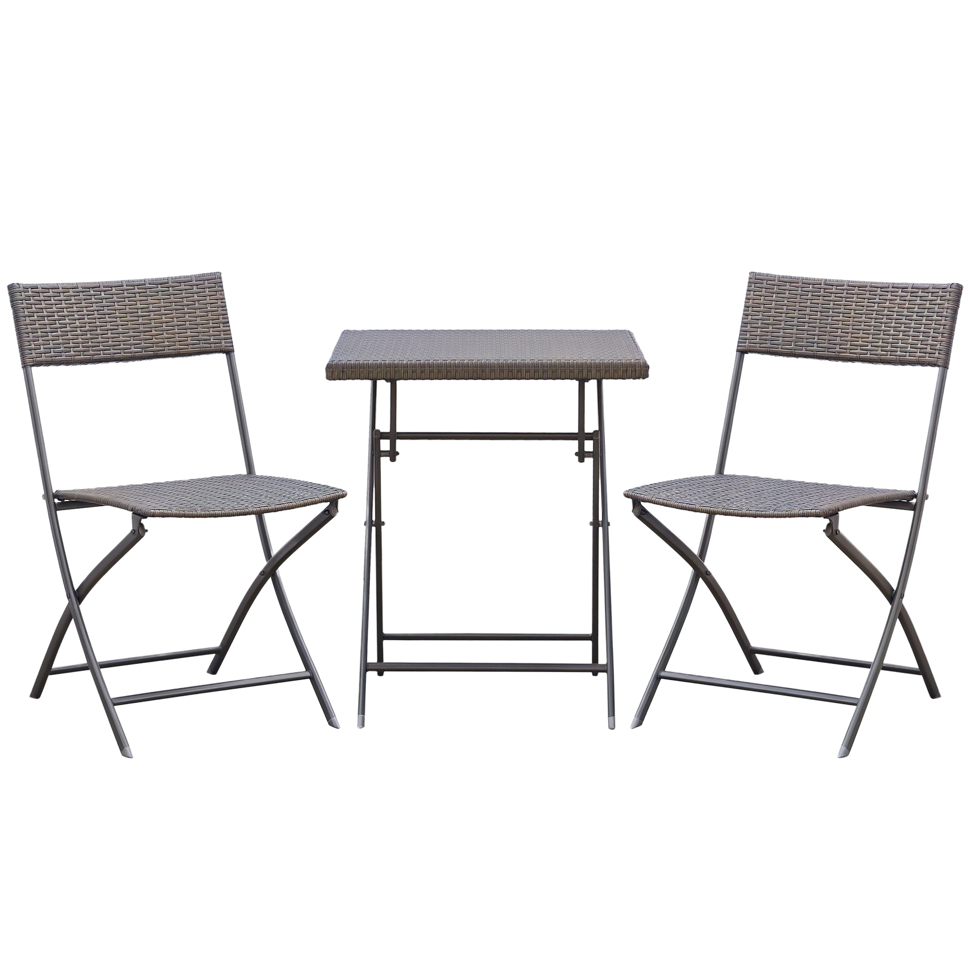 Outsunny Polyrattan Havemøbler Sæt, Udendørs Lounge Balkonmøbler til 2 Personer, 3-delt Siddegruppe, 2 Stole, Bord, Vejrbestandig Havemøbel til Have, Terrasse, Balkon, Sort