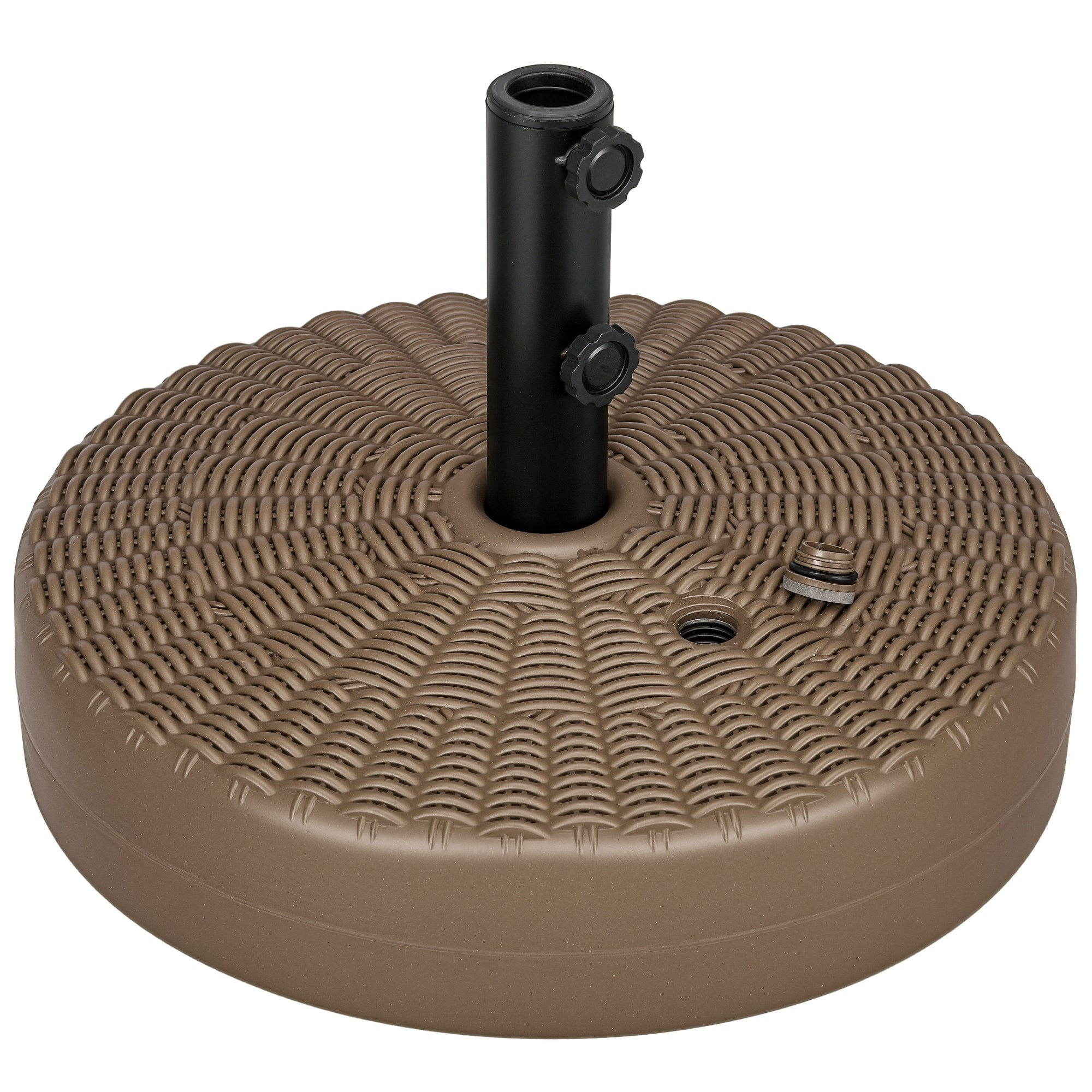 Umbrella Base with Built-in Handles, HDPE and Steel Umbrella Stand with Side Spout, for Umbrella Poles of ?38/48 mm, ?51x36 cm, Brown and Black