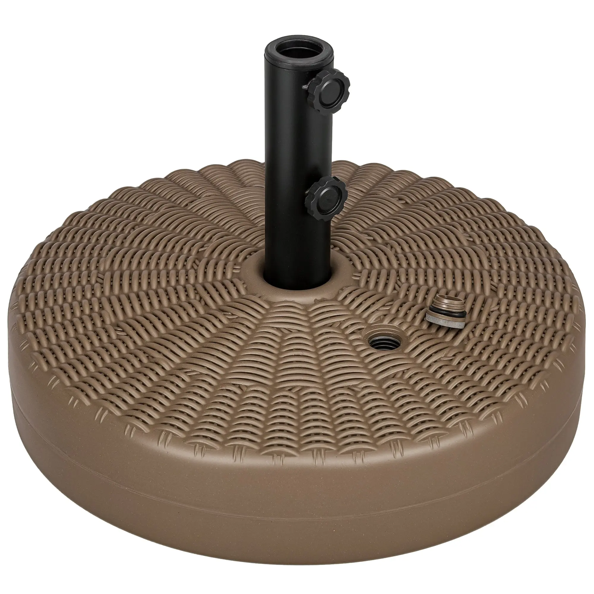 Umbrella Base with Built-in Handles, HDPE and Steel Umbrella Stand with Side Spout, for Umbrella Poles of ?38/48 mm, ?51x36 cm, Brown and Black