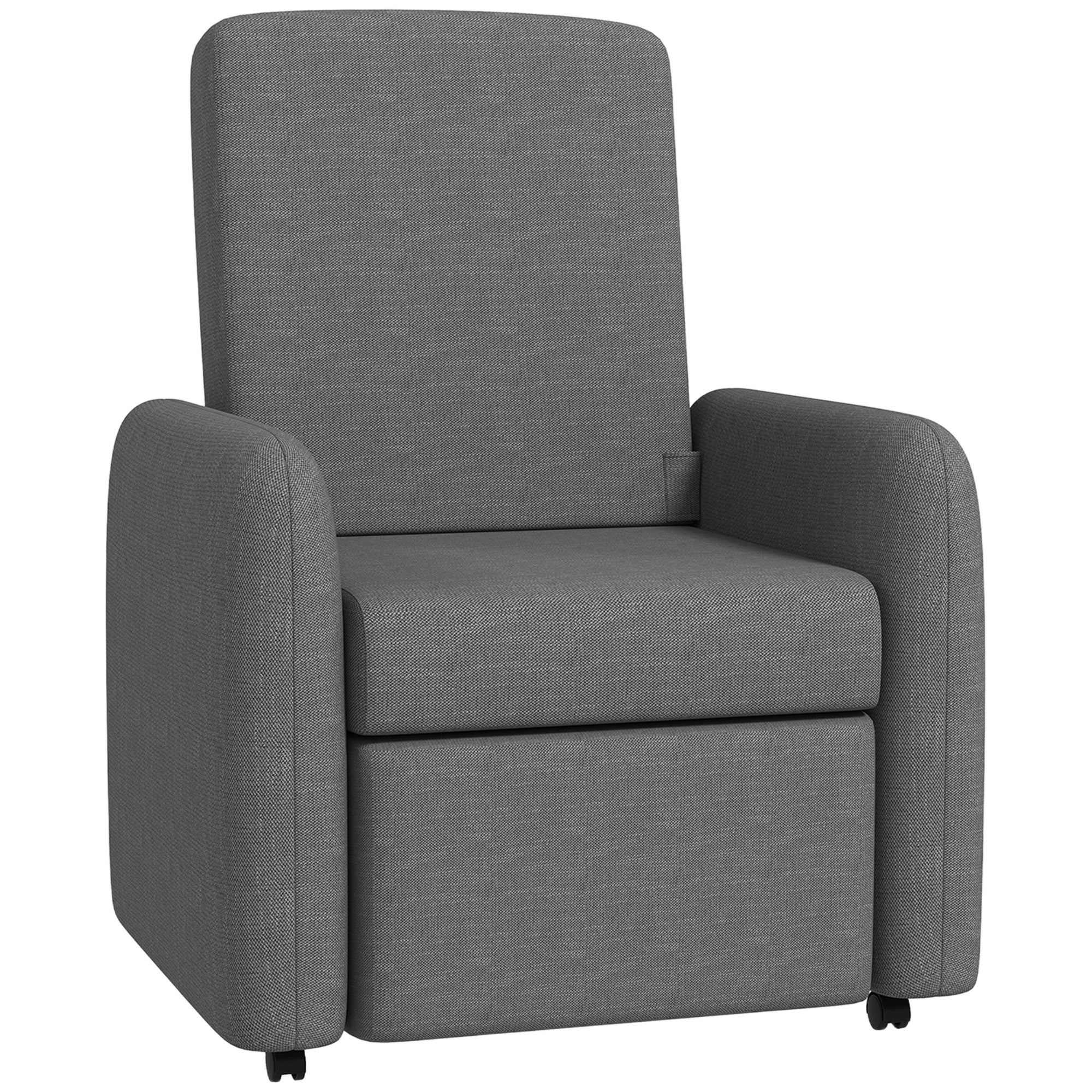 Manual Reclining Relax Chair with Footrest and 4 Wheels, Upholstered Reclining Chair in Linen Effect Fabric and Steel for Bedroom, Living Room, Gray