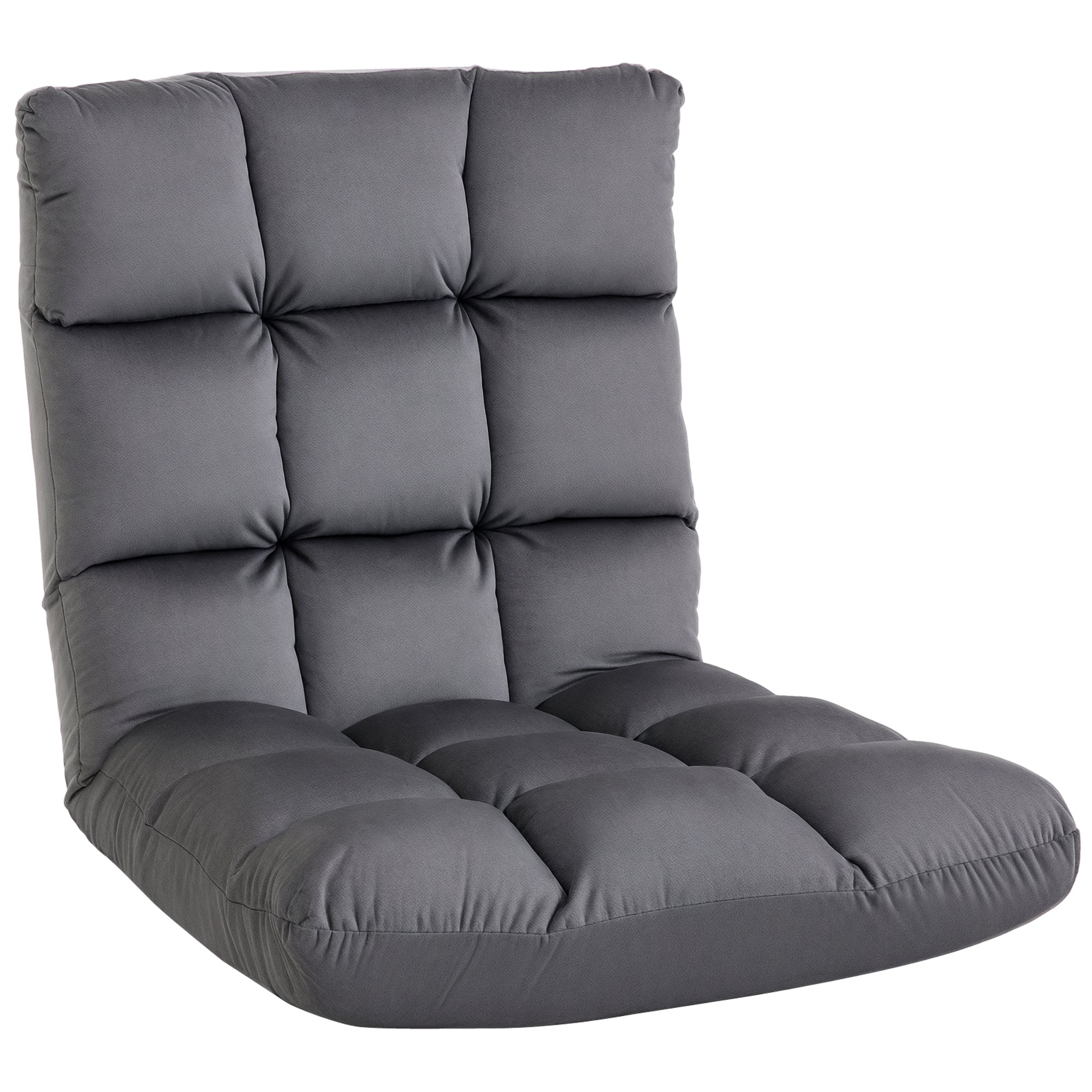 HOMCOM 3-in-1 Sulankstomas Grindų Kėdė su Atlošu 13 Reguliuojamų Padėčių Sulankstomas Paminkštinimas Tamsiai Pilkas Metalas Putplastis 55 x 71 x 53.5 cm