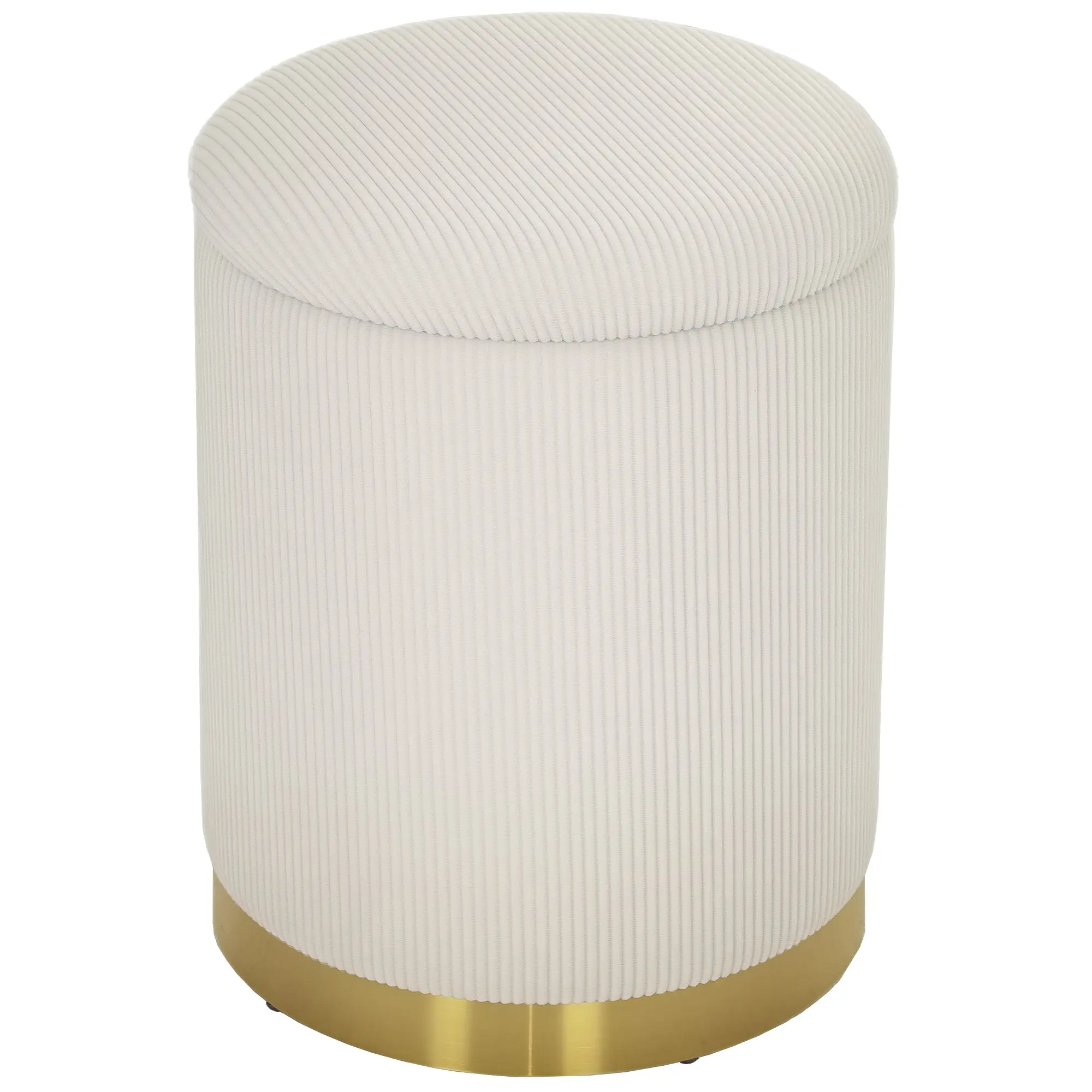 Ottoman with Storage Ottoman with Lid, Steel Base, Round Footstool Upholstered Ottoman with Foot Pads, Corduroy Look 36 x 36 x 44 cm Cream