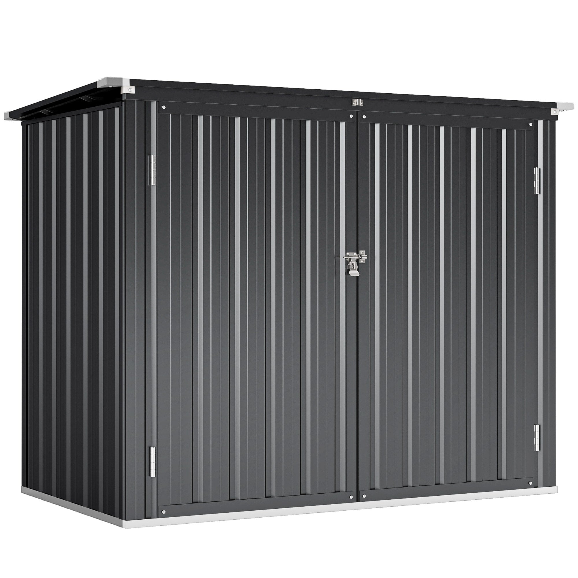 Double Waste Bin Shed, 240L Galvanized Steel Trash Can Storage with Hinged Lid & Lockable Double Doors, Outdoor Garden Shed, 150 x 80 x 117 cm, Dark Gray
