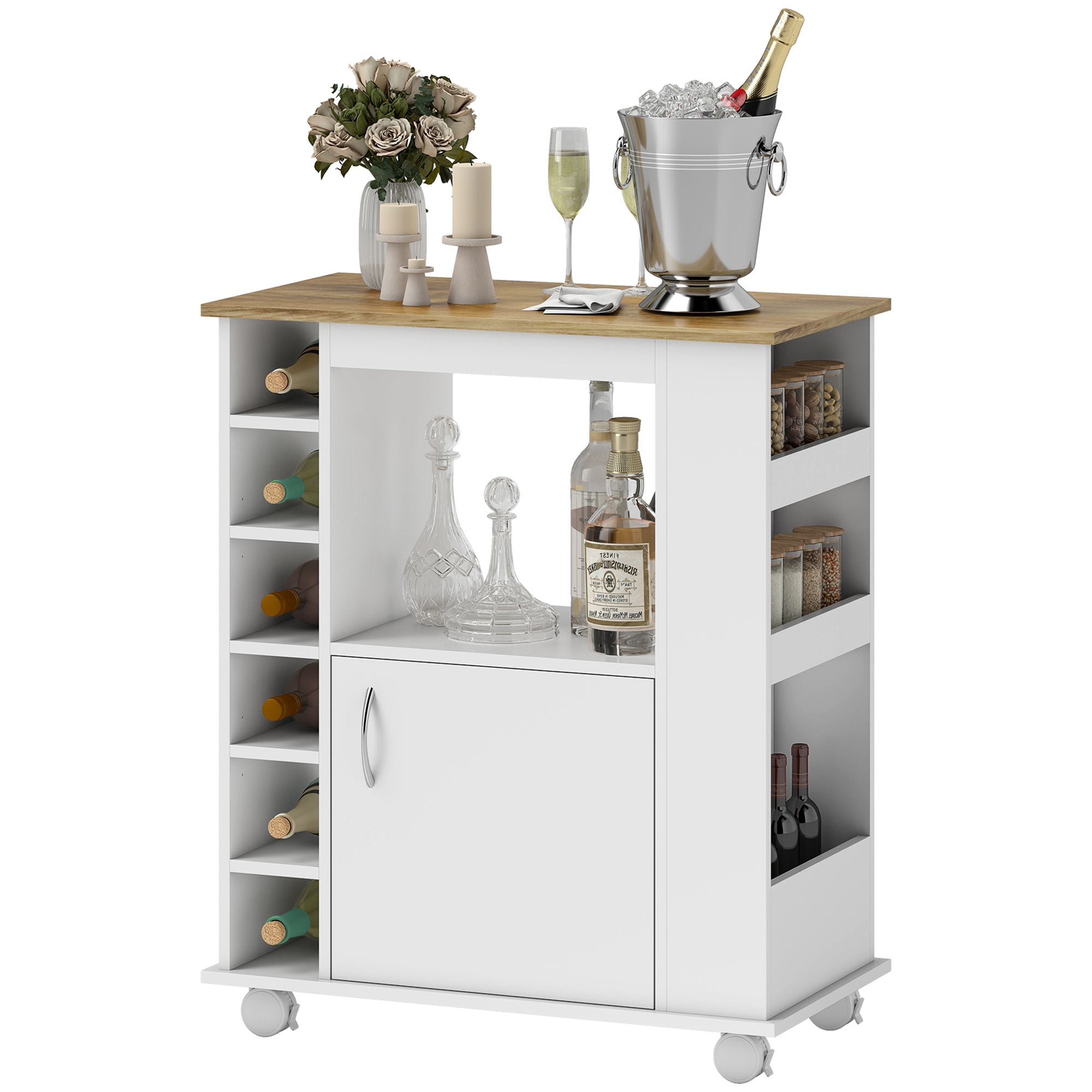 HOMCOM Küchenbuffet mit Rädern, Buffetdschrank mit Tür und Stauraum, Mikrowellenständer im modernen Stil 75x39,5x88 cm Weiß