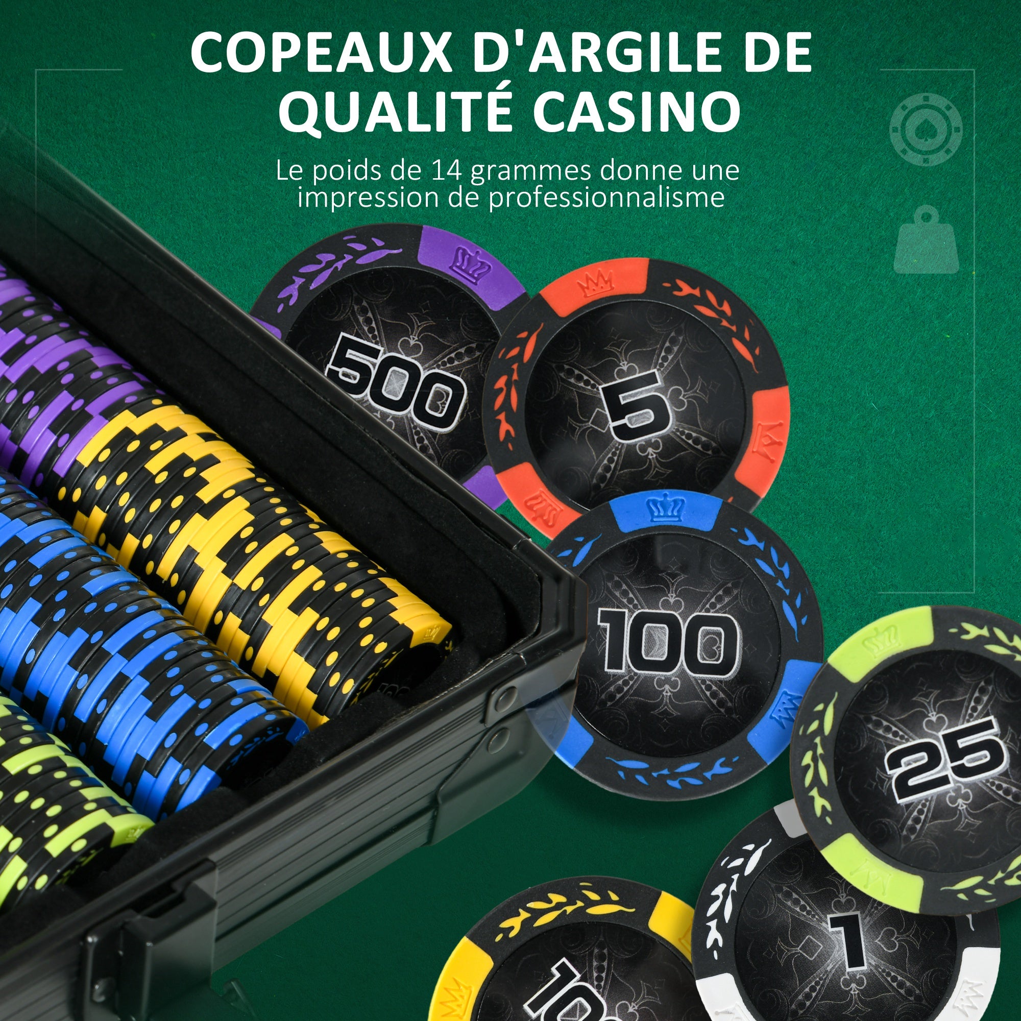 SPORTNOW Σετ Πόκερ - Πλήρες Σετ Πόκερ με 500 Μάρκες 14g, 5 Ζάρια, 2 Τράπουλες και 3 Κουμπιά Texas Hold'em