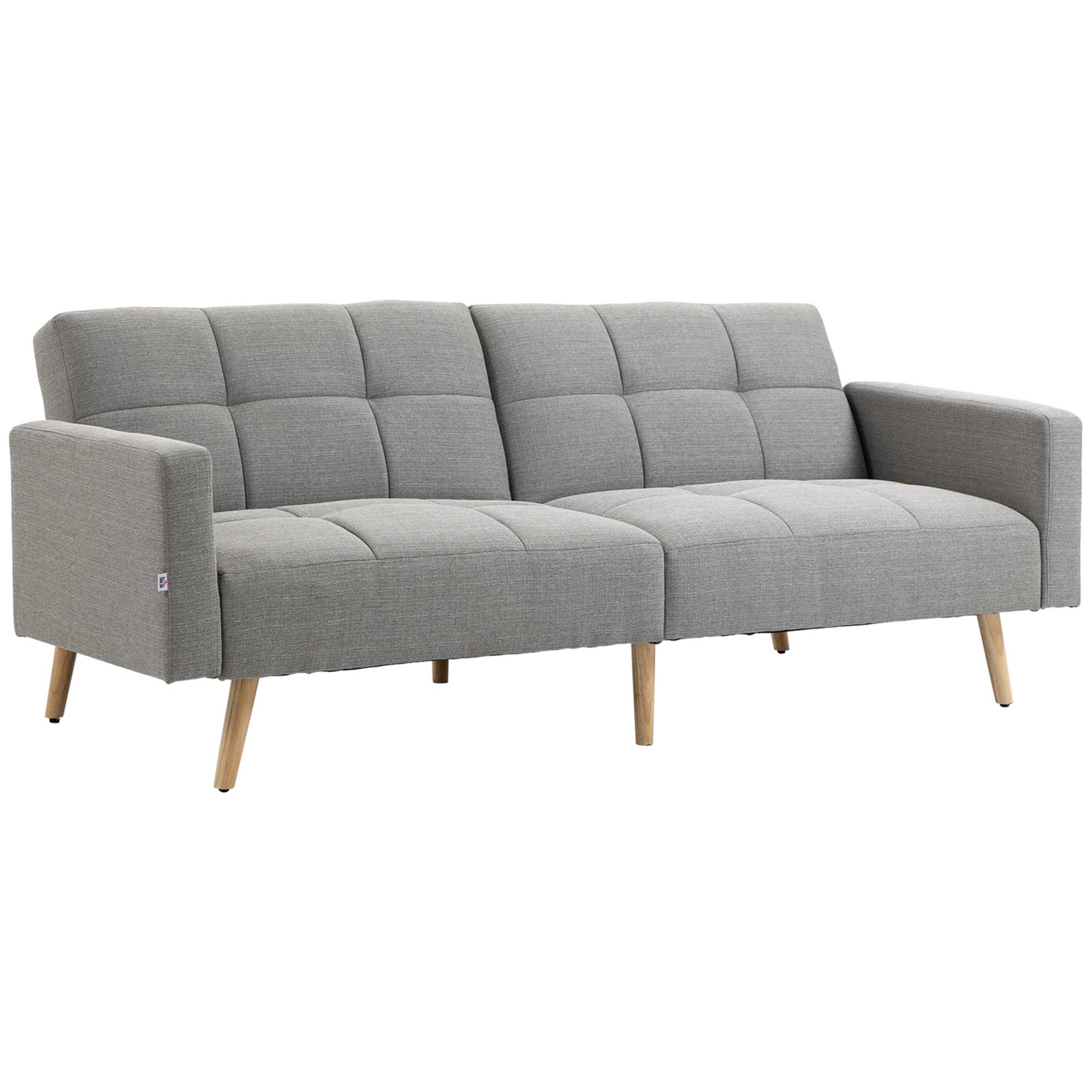 HOMCOM 2‑i‑1 bäddsoffa 205 x 88 x 80 cm, linnelook-soffa med justerbara ryggstöd, grå