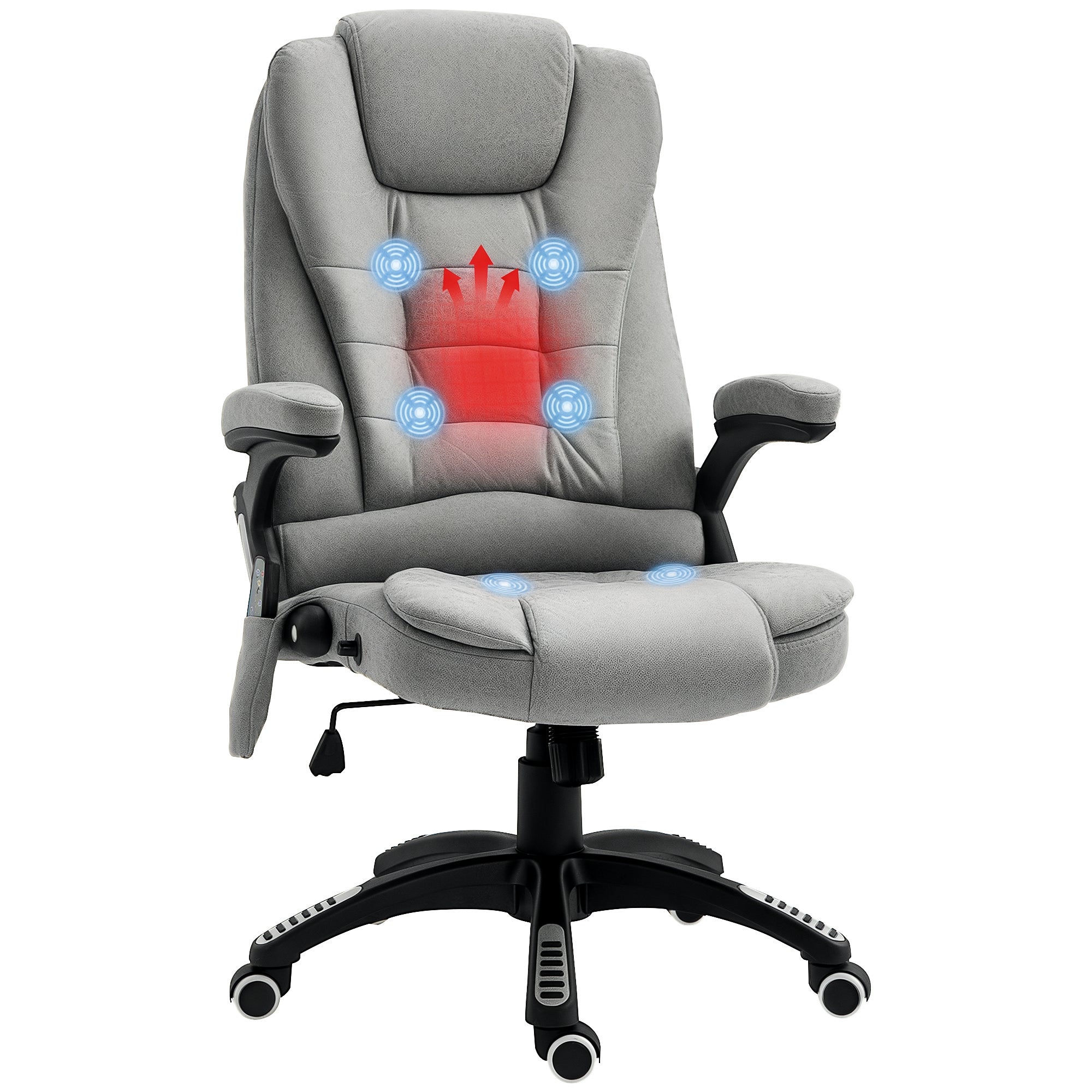 Office Chair with Vibration Massage, Ergonomic Desk Chair with Heating, Reclining Function, Height Adjustable Executive Chair with Remote Control, Side Pocket, Linen Look, Gray