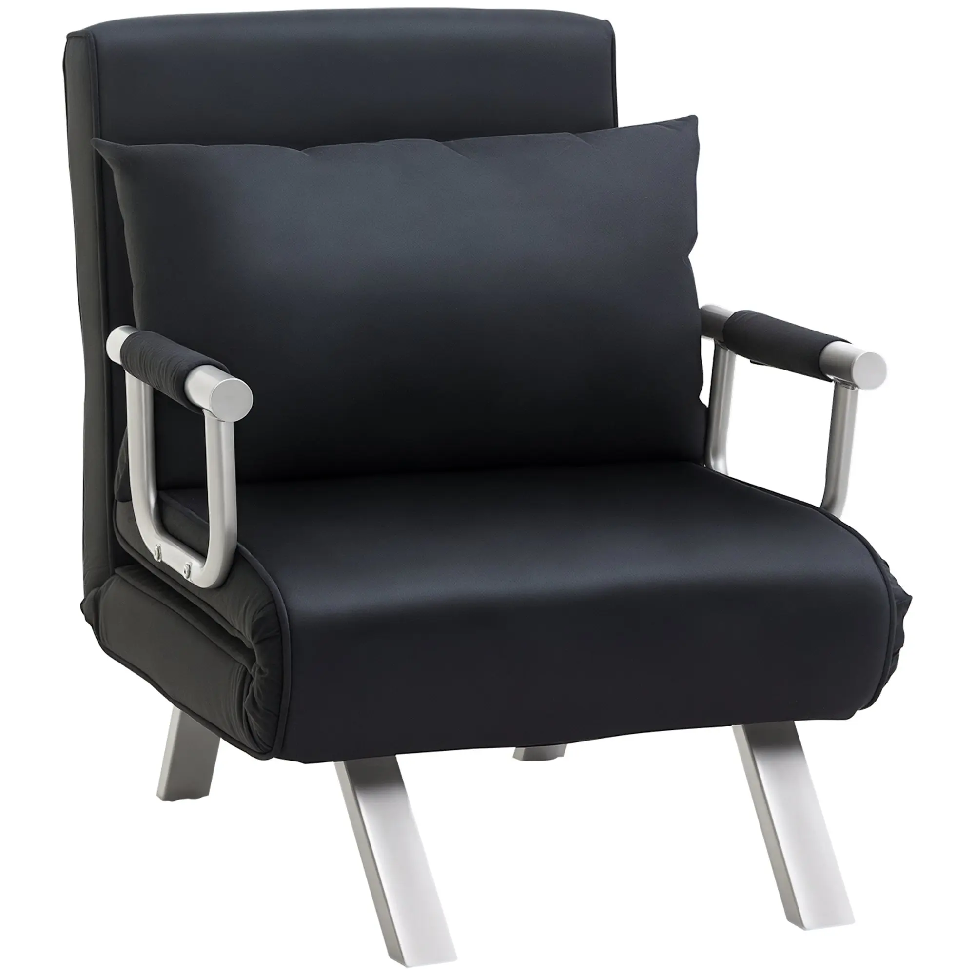 Sofa Bed Sleeper Couch with Adjustable Backrest, Throw Pillow, Sofa Bed Function, Velvet Look, Armrest, Guest Bed, Folding Chair for Living Room, Bedroom, Black