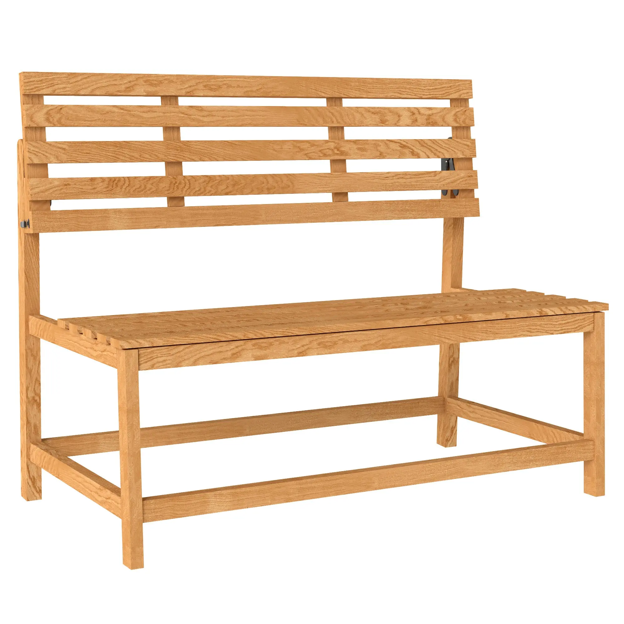 Wooden Garden Bench 2 Seater Convertible Picnic Table Bench, Teak Finish Outdoor Pine Wood Park Bench with Slatted Backrest, Safety Lock and 240 kg Capacity for Patio, Balcony and Garden