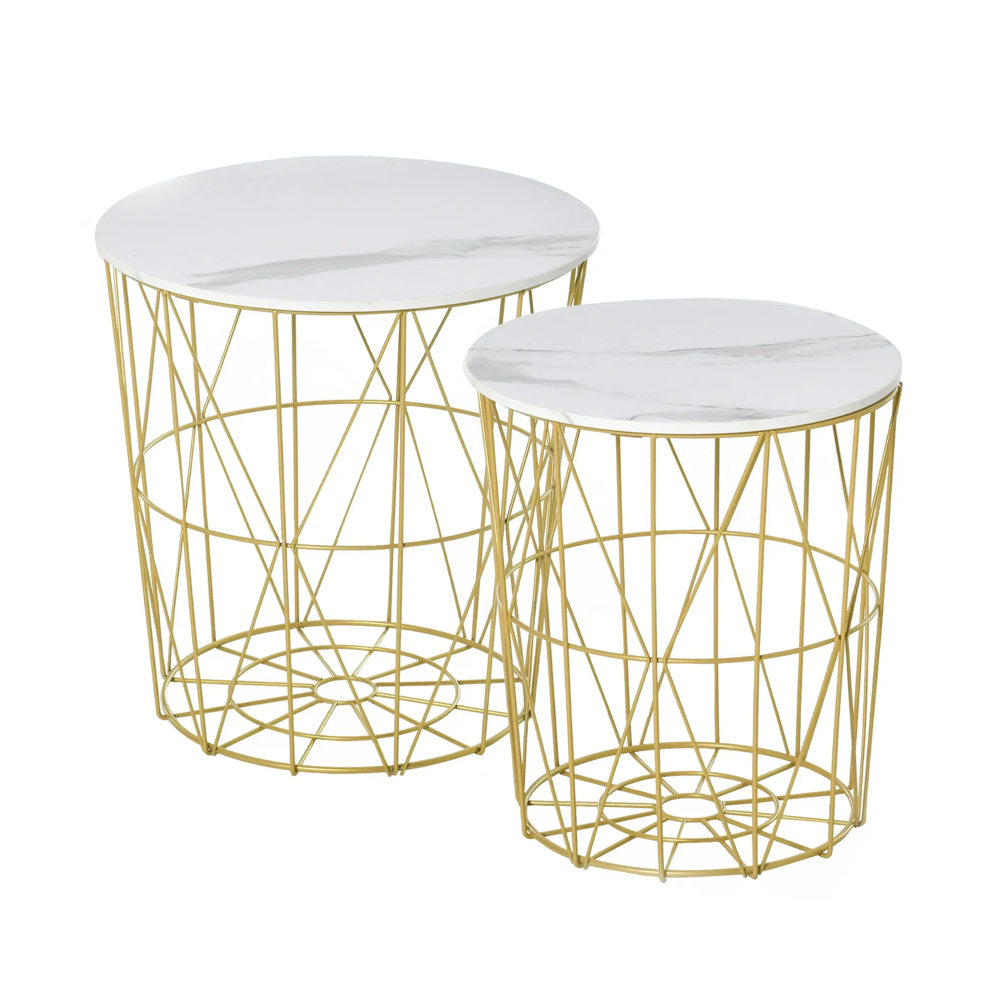 Set of 2 Modern Stackable Living Room Coffee Tables with Removable Shelf, Coffee Table with Storage for Living Room and Bedroom, White Gold