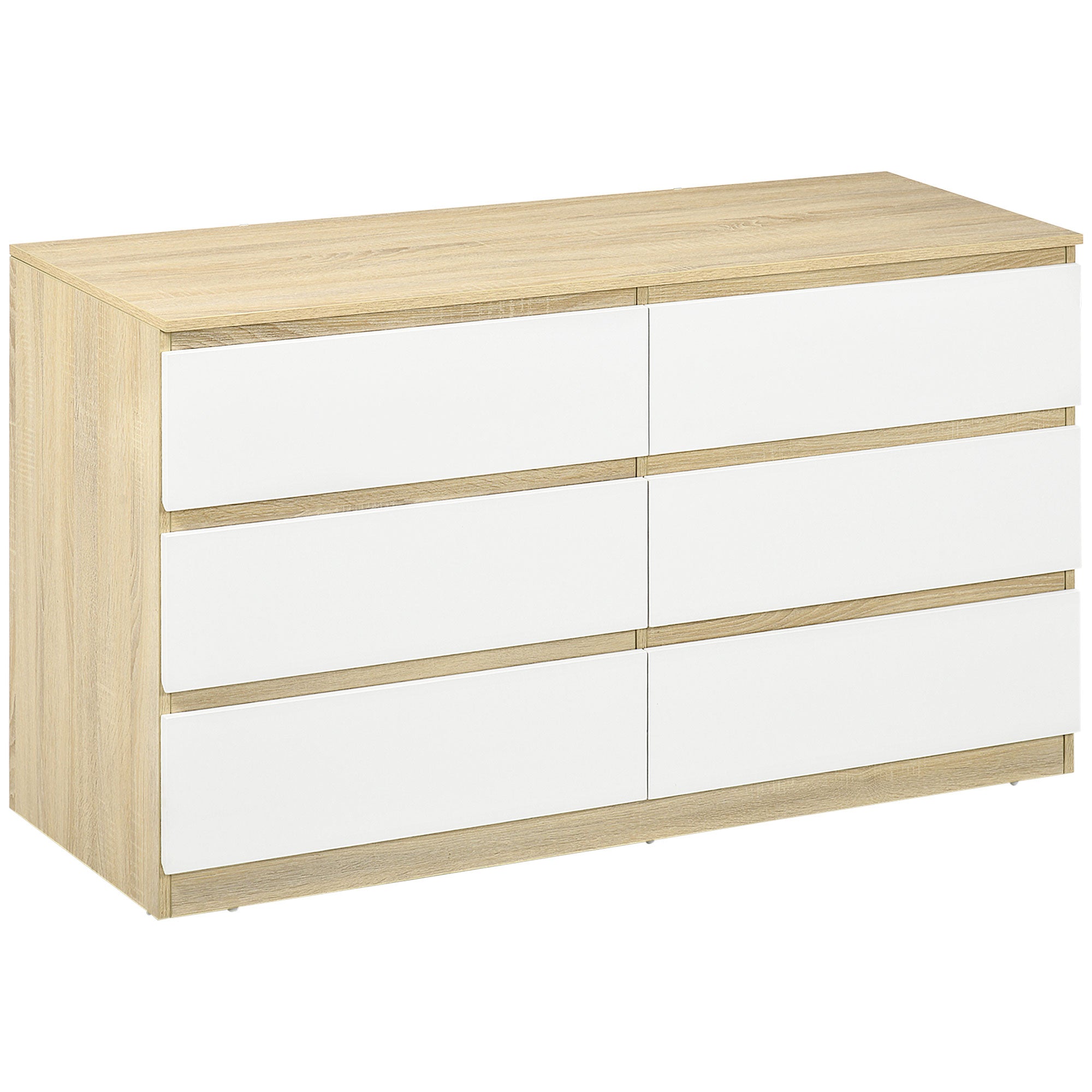 HOMCOM Modern, 6 Fiókos Fa Szekrény, Hálószobai Szőkén 135x48x77cm, Fehér és Fa