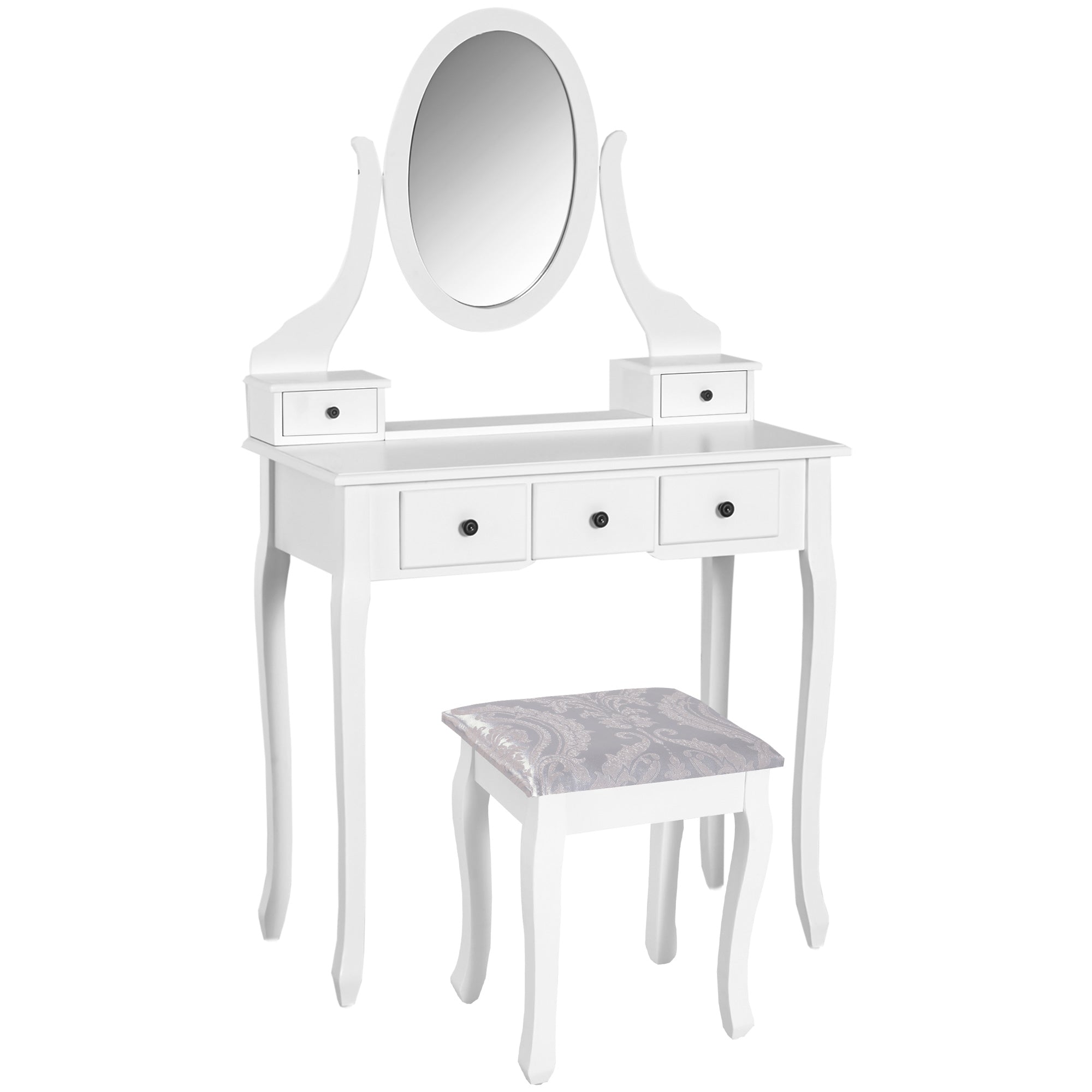 HOMCOM Toaletni Set s Stolcom i Ogledalom - Make-up Toaletni Stol s 5 Ladica bijela crna MDF