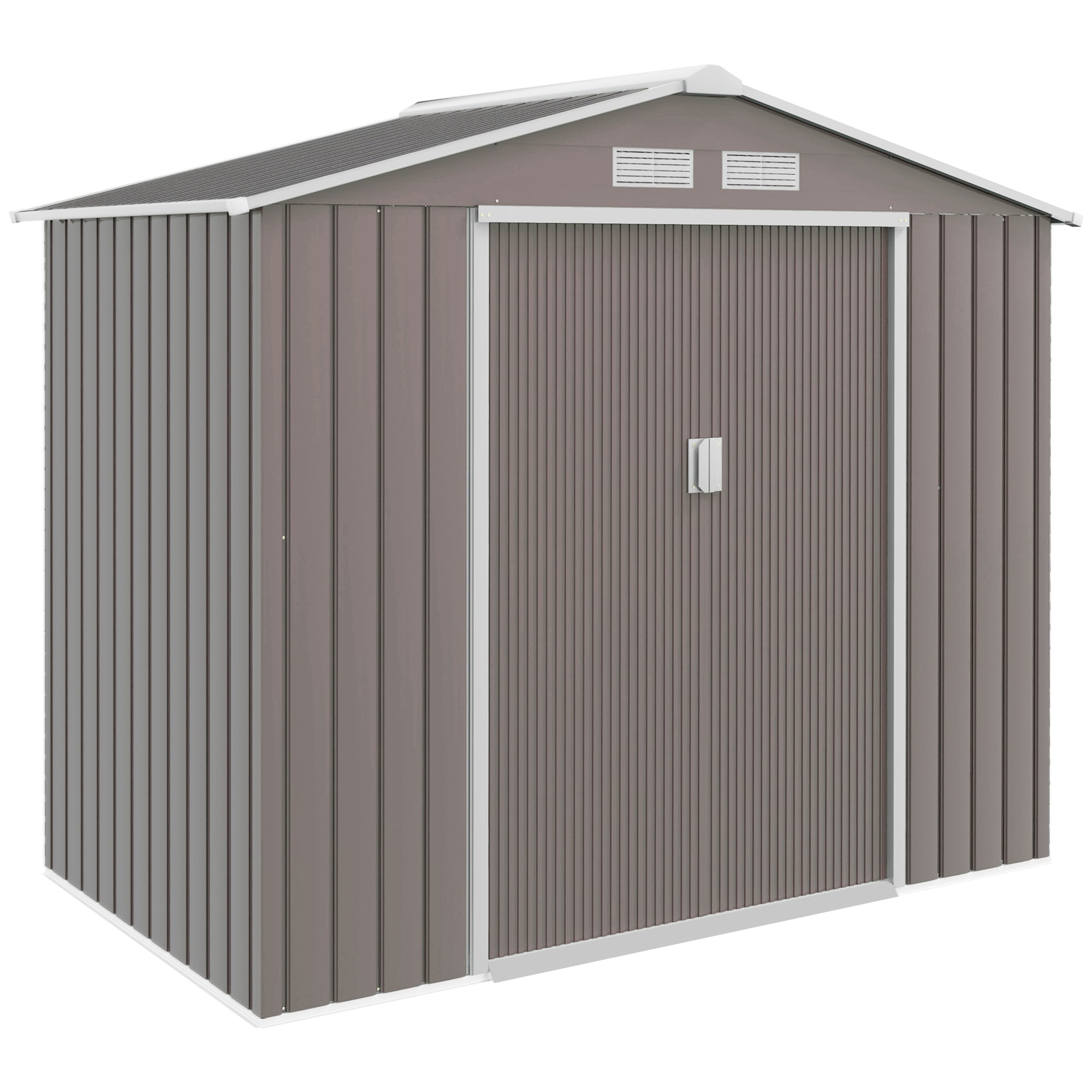 Metal Garden Shed with Sliding Doors, 2.42m² Outdoor Storage Shed with Foundation Kit, Ventilation, Weatherproof Galvanized Steel, Grey