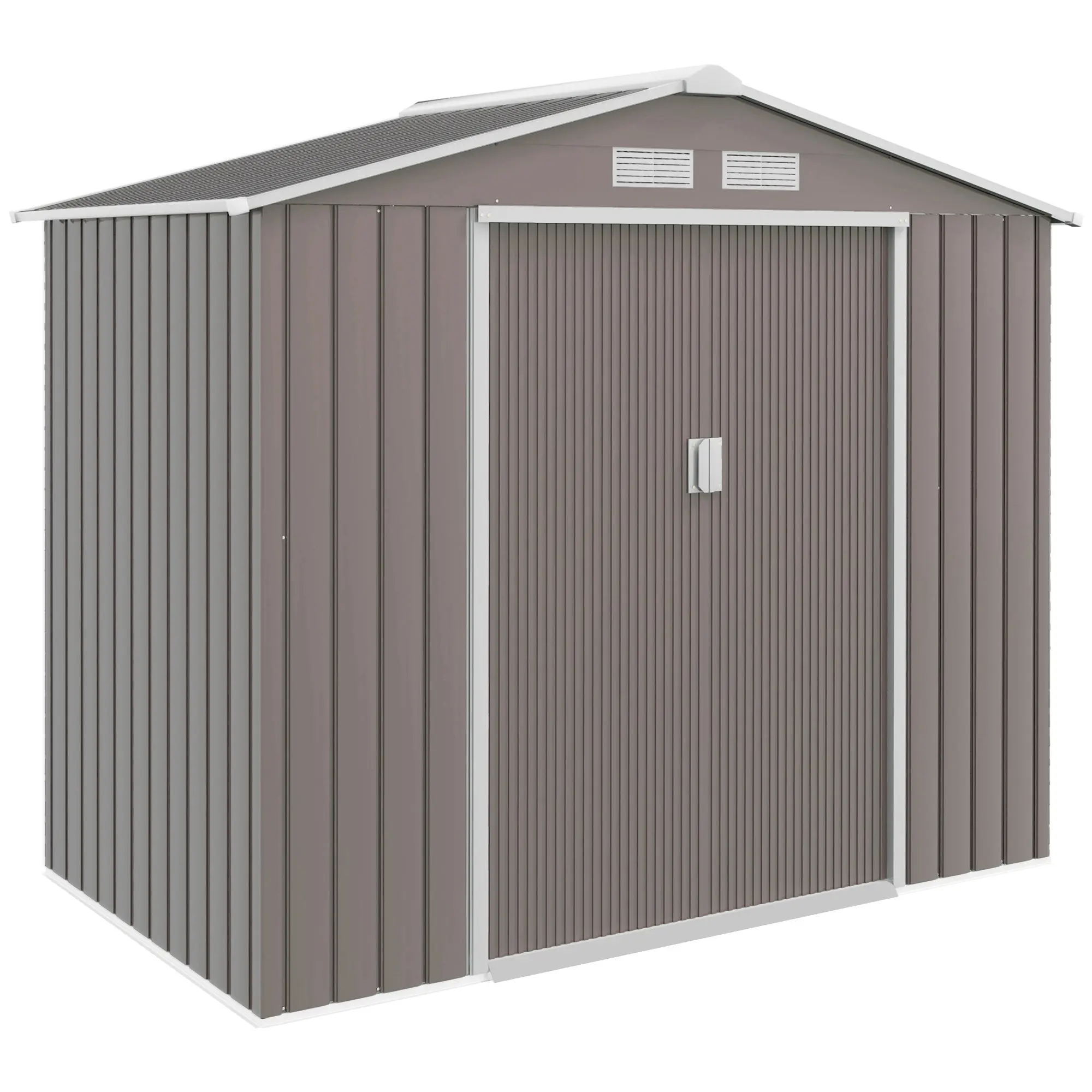 Metal Garden Shed with Sliding Doors, 2.42m² Outdoor Storage Shed with Foundation Kit, Ventilation, Weatherproof Galvanized Steel, Grey