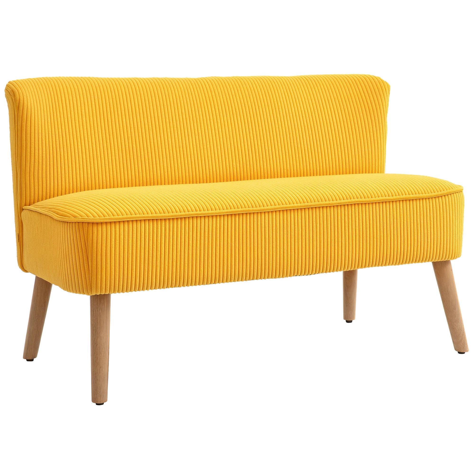 HOMCOM 2-kohaline Diivan Moodne Käetugi Vaba Õmblus Korduroo Joonisega, Väike Loungediivan Puitjalad Elutuppa, 117 x 56.5 x 77 cm, Kollane