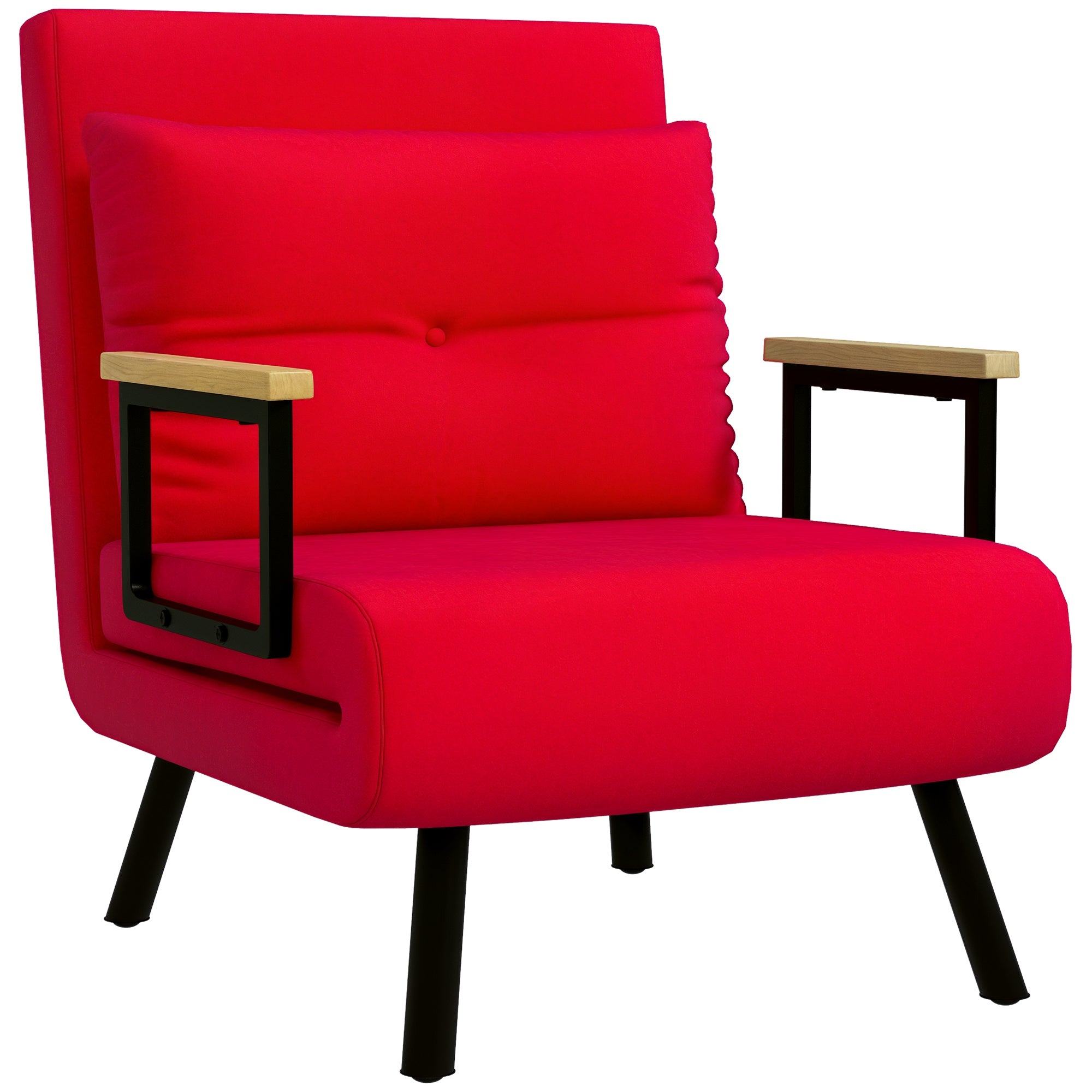 HOMCOM 5-stufig verstellbares Sofa-Bett mit Kissen für das Wohnzimmer, gepolstert, Stahl und Holz, 63x73x81 cm, Rot