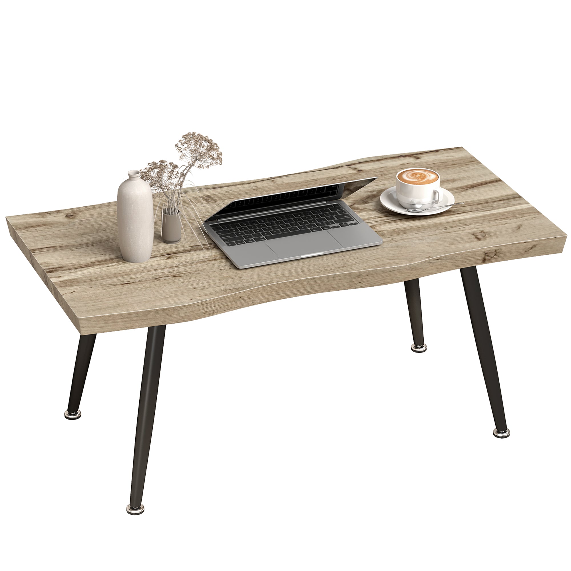 HOMCOM sofabord - moderne accentbord med stålfødder og 4 cm tyk bordplade, 100 x 50 x 45 cm, eg/sort