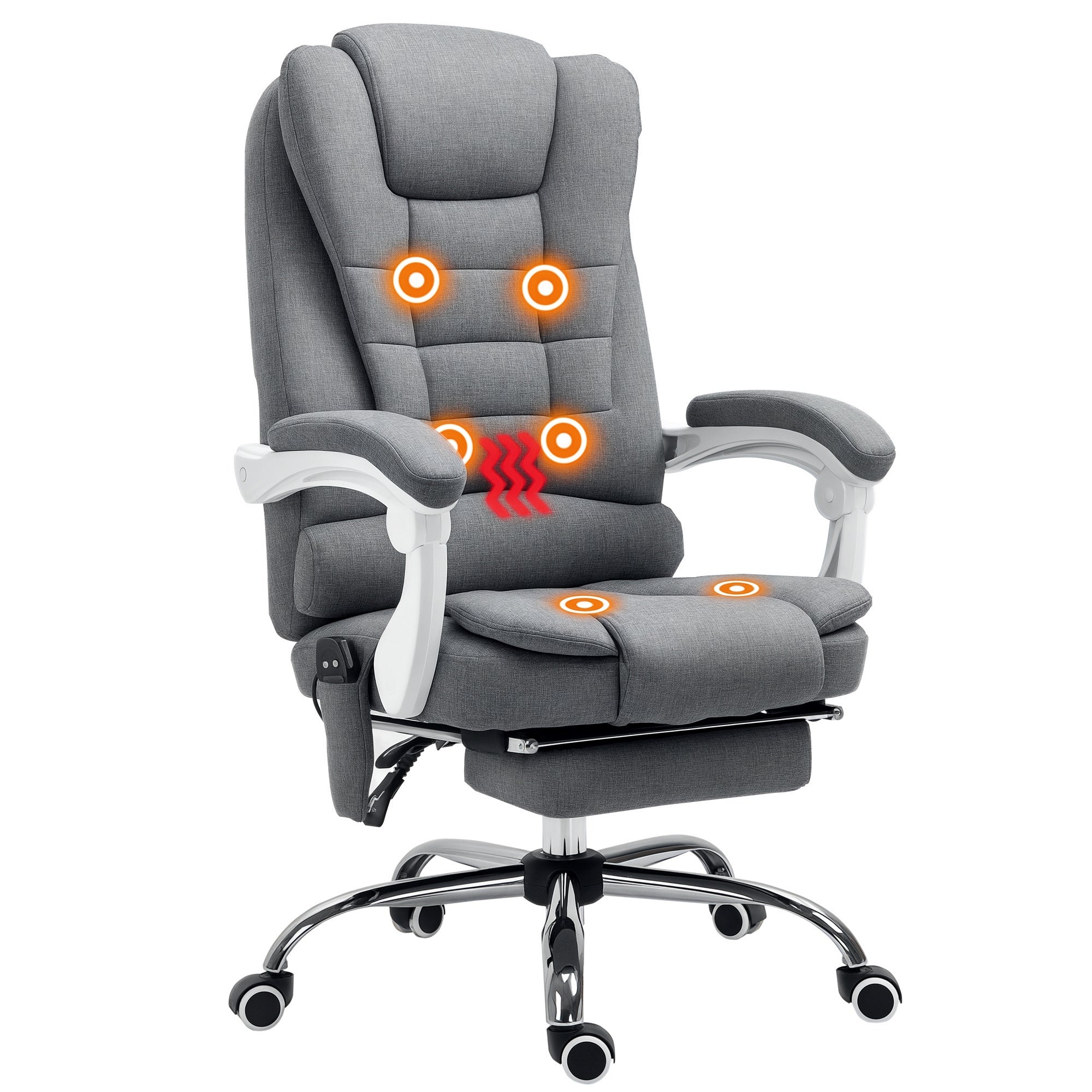 Office Chair with Massage Function, Ergonomic Desk Chair with Recline & Heat Function, Height Adjustable Computer Chair with Footrest, Side Pocket, and Remote Control, Gray