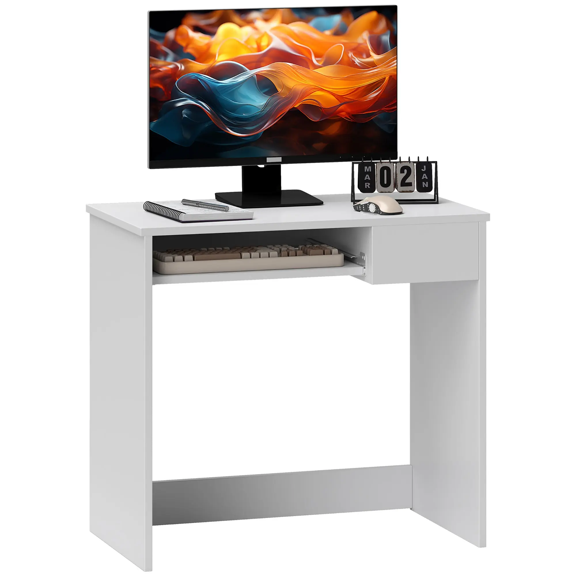 Office Desk, 31.5 x 17.7 x 29.5 in — Space-Saving Computer Desk with Keyboard Tray & Document Drawer, White
