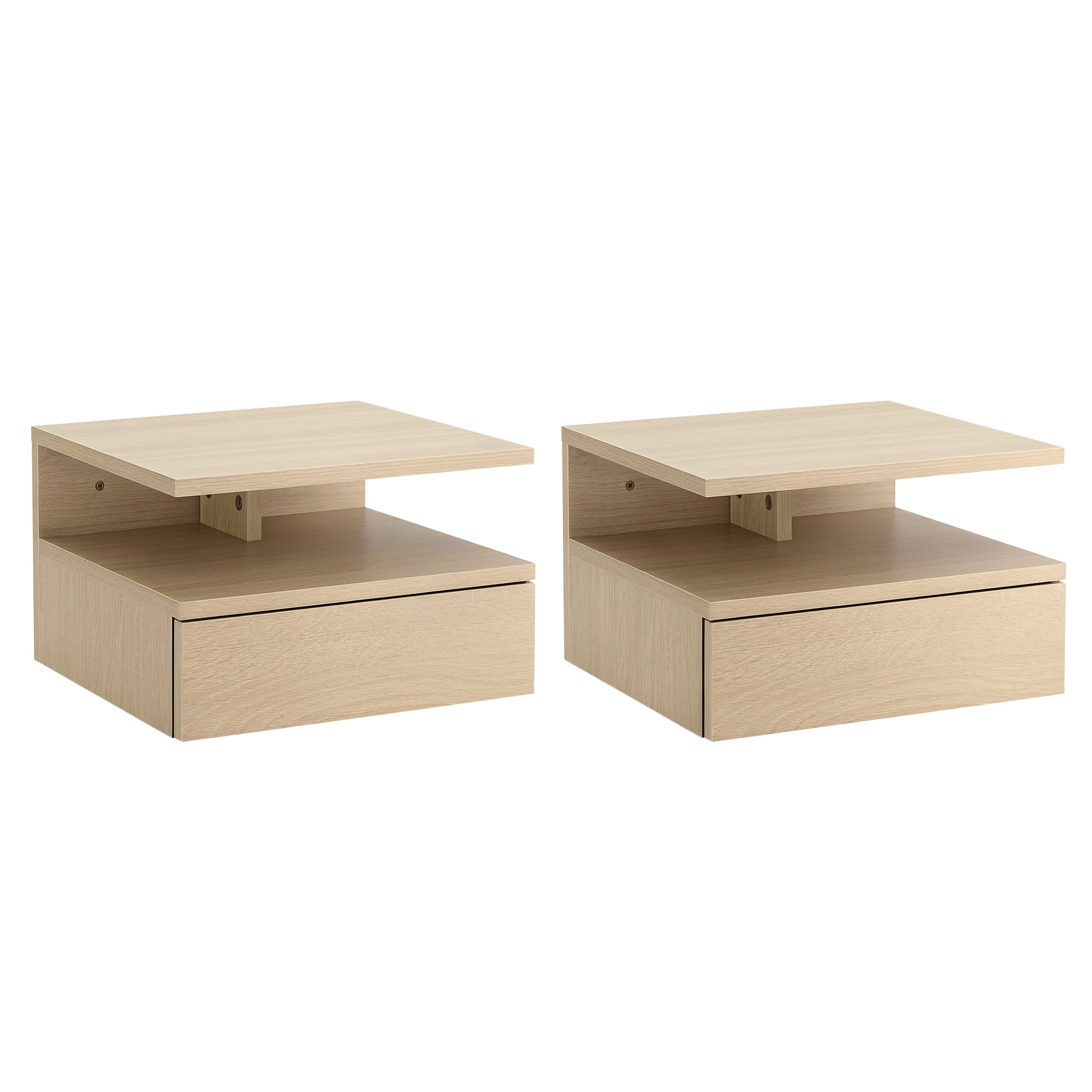 HOMCOM 2 tükki riputatavaid öölauakesi 1 sahtli ja avatud riiuliga magamistuppa 35x32x22.5 cm Tamm