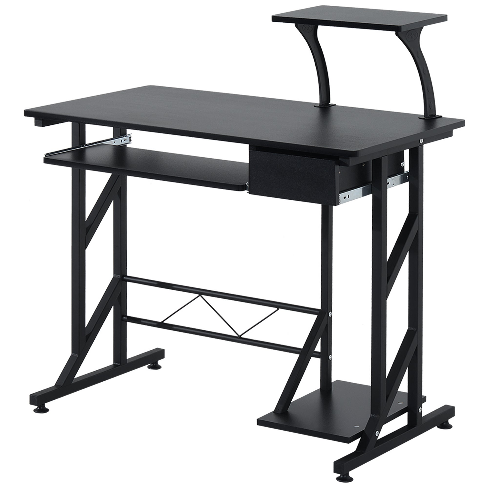 HOMCOM Computer Desk Studie Tëschent mat Keyboardtray a Schaf an engem Home Office Workstation 90x50x100 cm Schwaarz