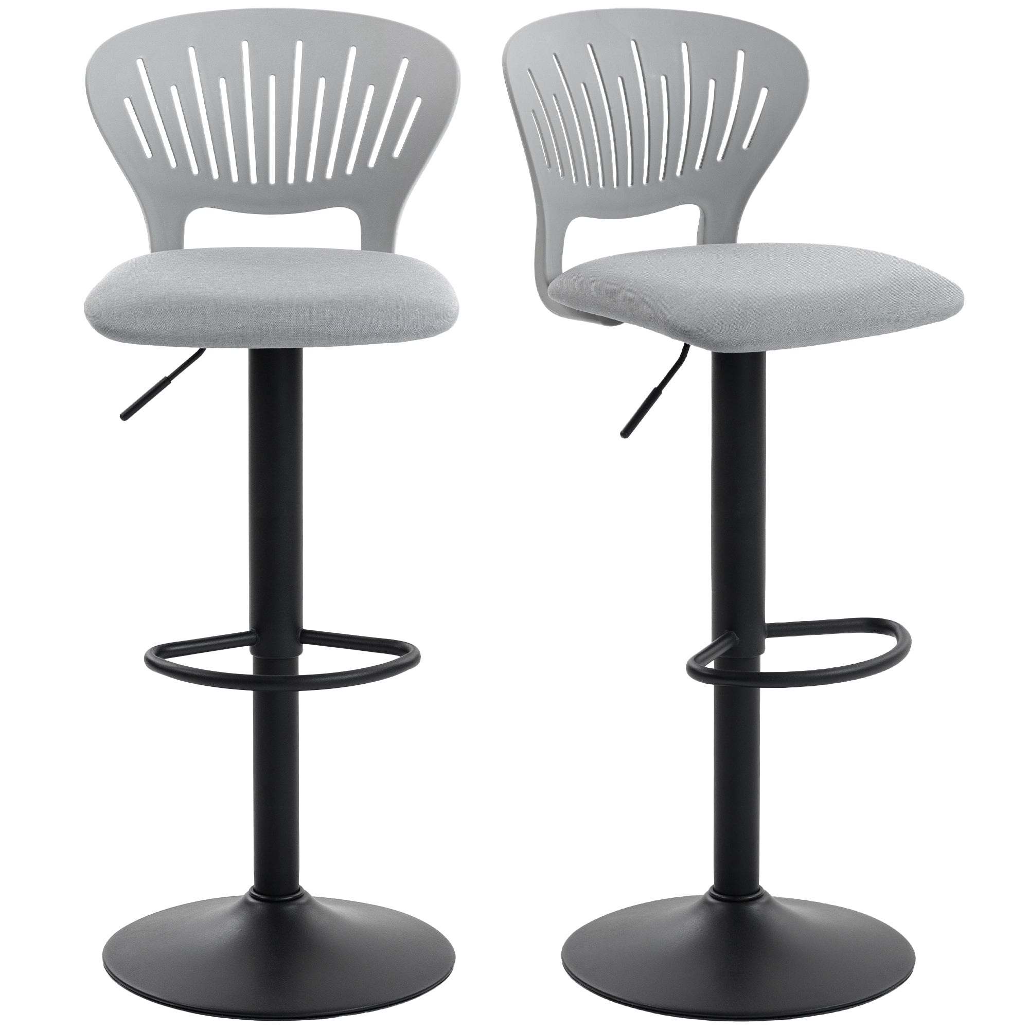 HOMCOM 2-pack 360° snurrbara barstolar — höjdjusterbara 84–105 cm, ventilerat ryggstöd, fotstöd, för kök och bardisk, grå