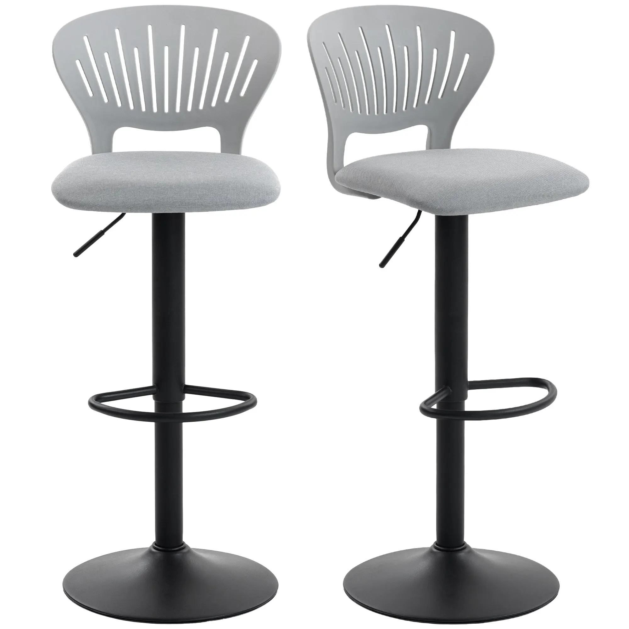 Set of 2 360° Swivel Kitchen Bar Stools, Height-Adjustable 33.1–41.3 in, Hollow Back, Footrest, for Dining Room & Counter, Gray