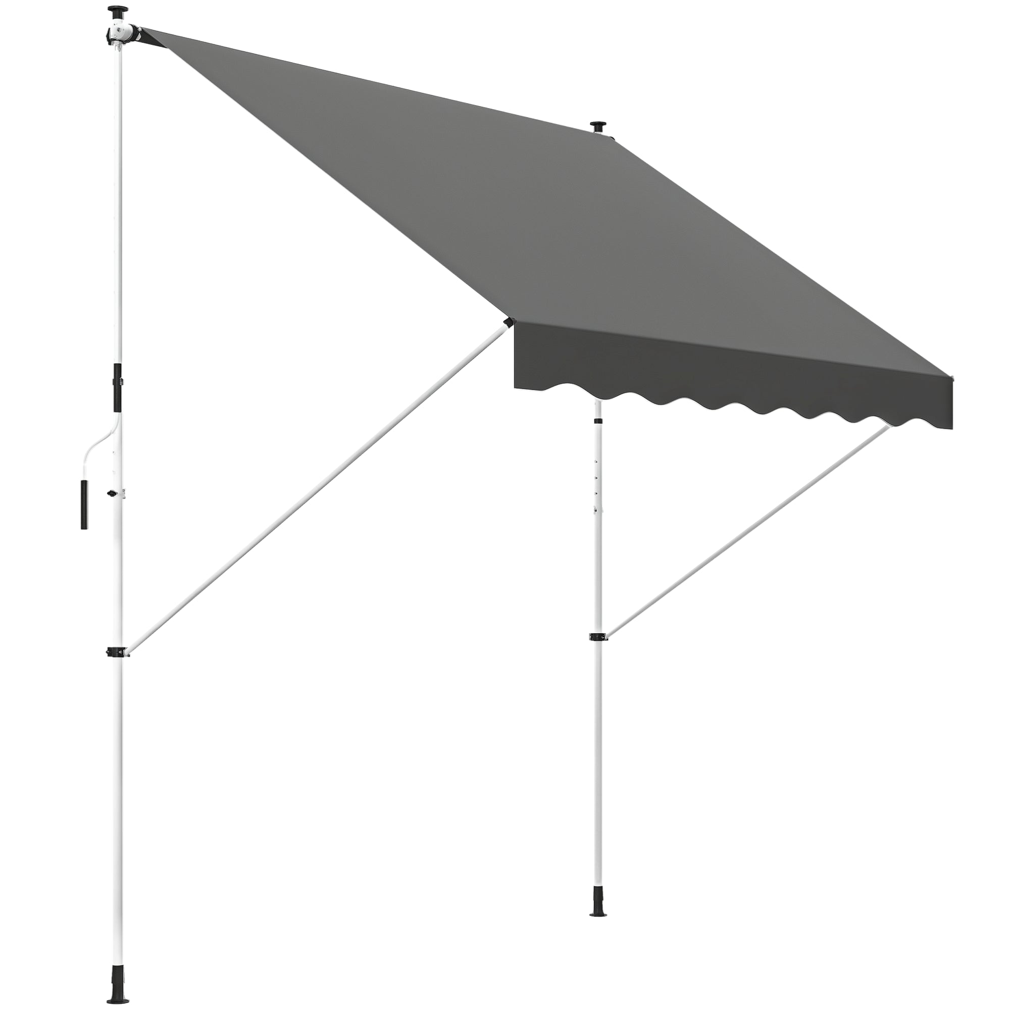 Outsunny Klemmtuch-Markise mit Handkurbel, höhenverstellbar, ausziehbare Arme, schmutzabweisend, wetterfest, 150 cm breite Balkonmarkise für Terrasse, Balkon, Veranda, Grau