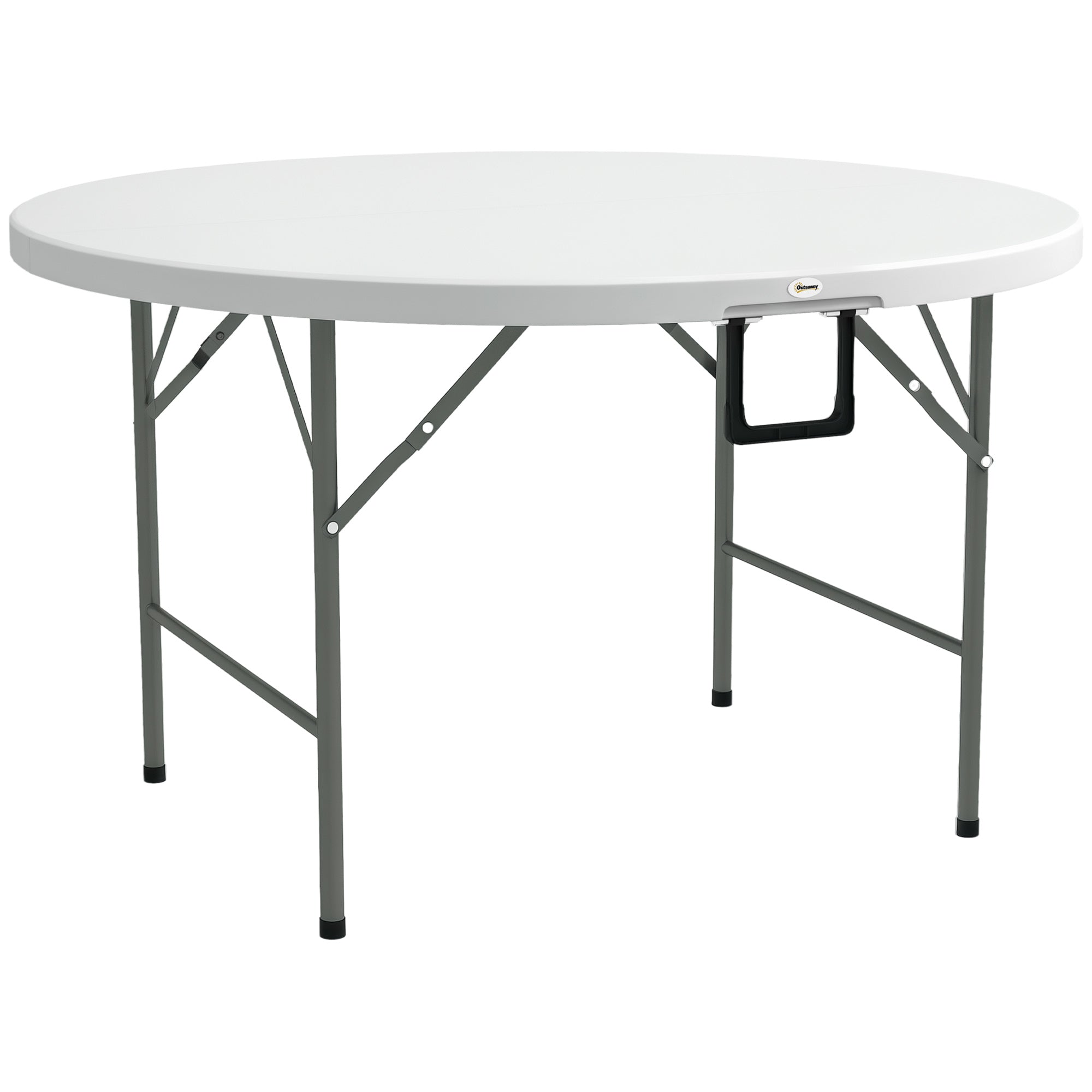 Outsunny Runt Sido- och Fällbord för Trädgård med Stålram och HDPE-Toppskiva, Belastning 80 kg för Inomhus- och Utomhusbruk Ø122x73 cm Vit