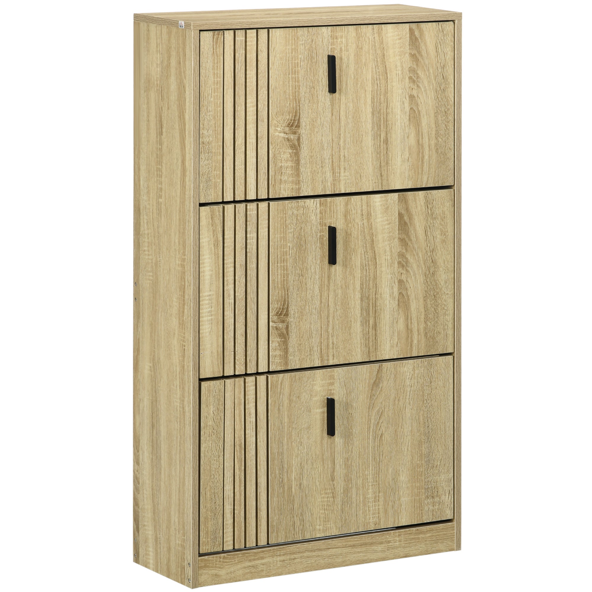 3-Flap Shoe Cabinet, 18 Pairs, 3-Compartment Shoe Cabinet, Large Capacity for Entryway, Hallway, Living Room, 63 x 24 x 117 cm, Oak