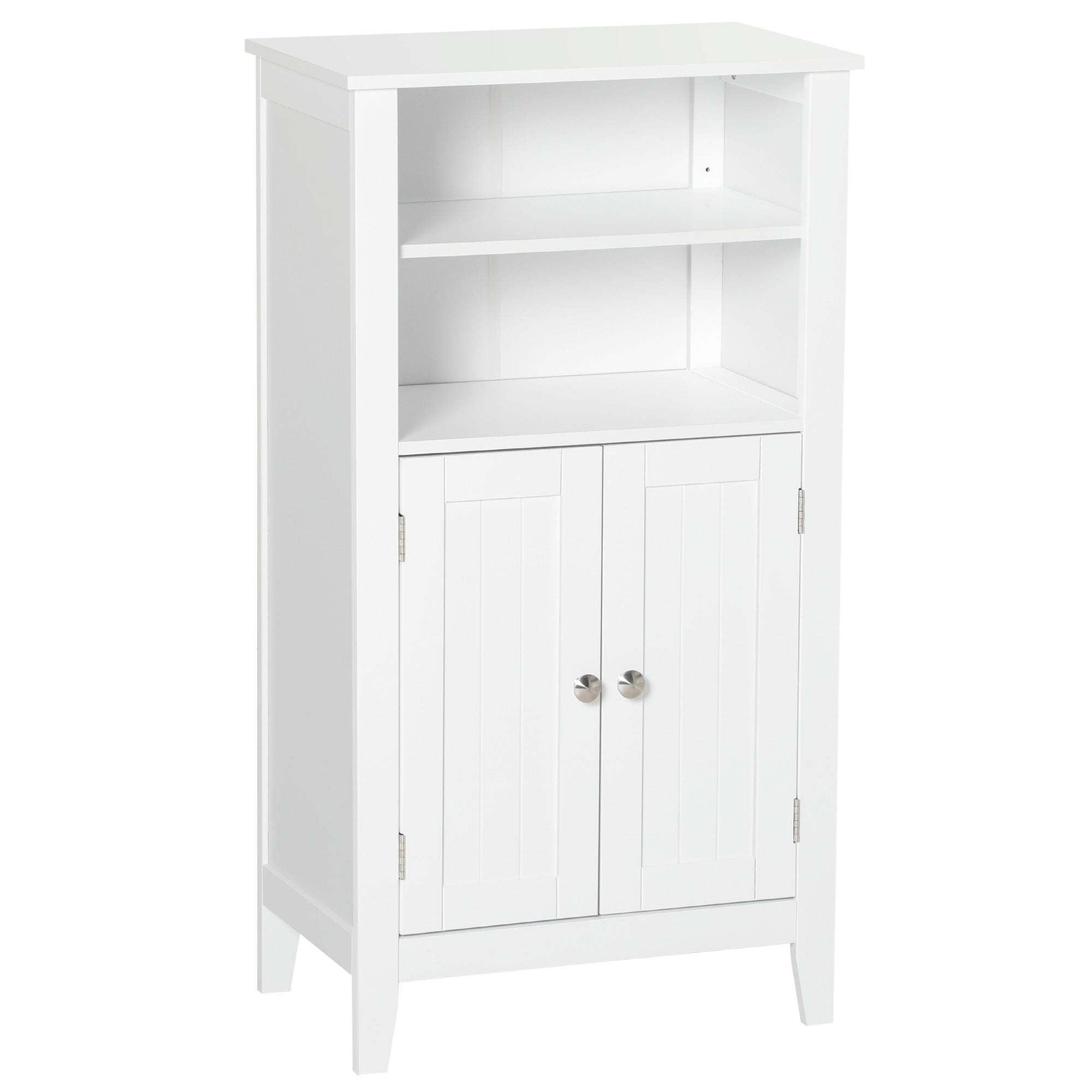 kleankin Badezimmer Schrank mit verstellbaren Regalen und 2 Türen, Multifunktionaler Holz-Badezimmerschrank, Weiß, 50x30x93cm