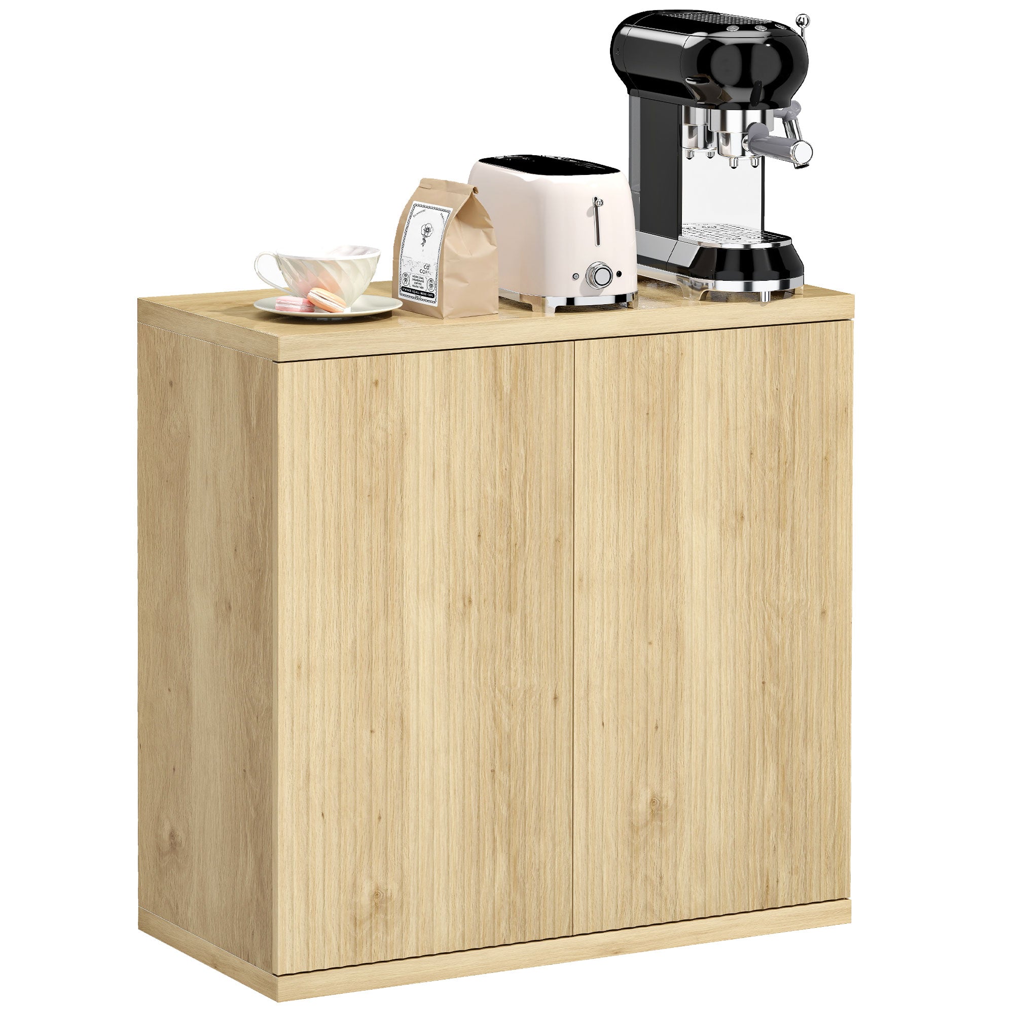 HOMCOM skænk i egetræseffekt, dobbelte soft-close døre med justerbar hylde, moderne skænk til spise- og køkkenalrum, 78 x 39 x 79 cm