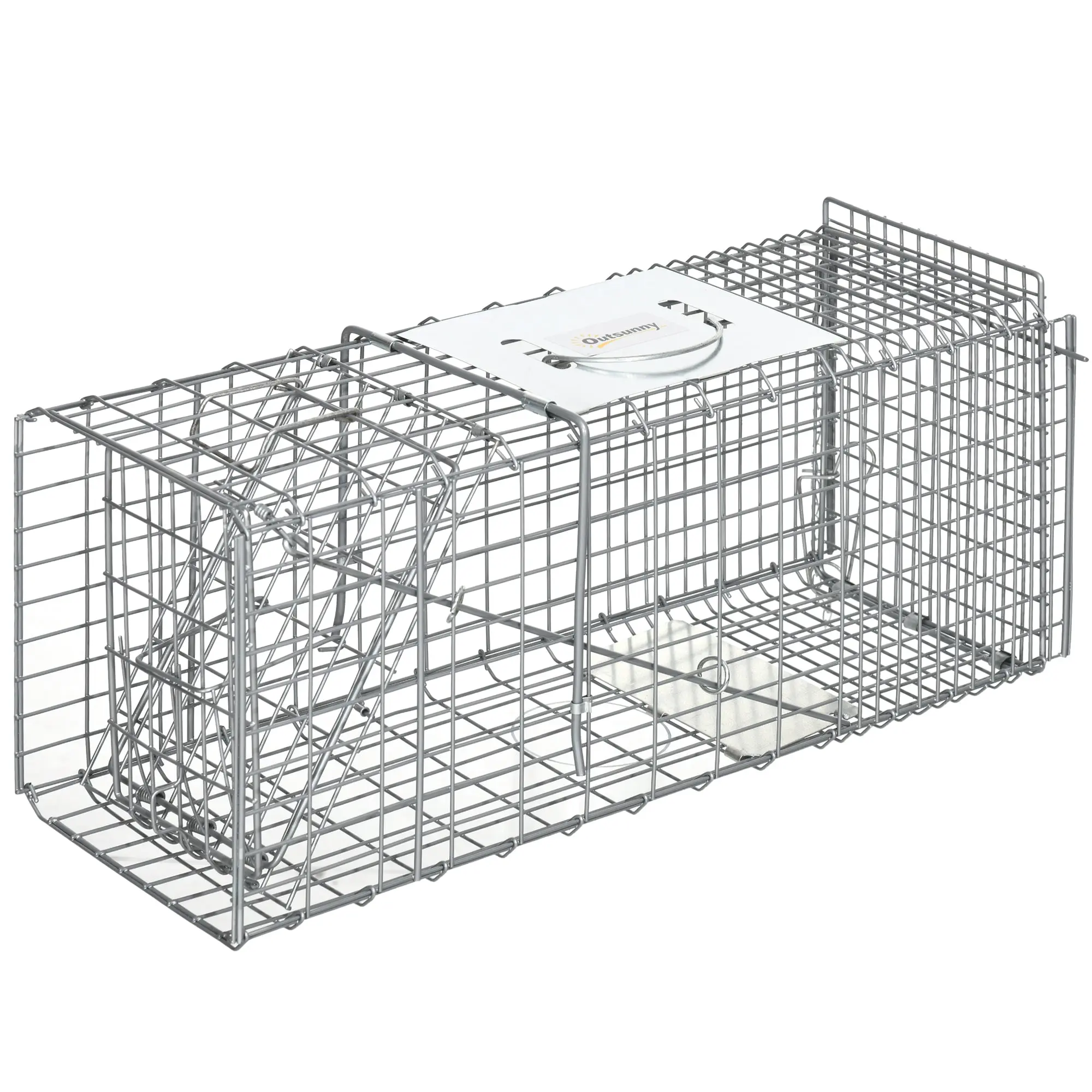 Foldable Live Animal Trap 66x24x30.5 cm Wire Capture Cage with Door and Handle for Rabbits Cats Rats Rodents Silver