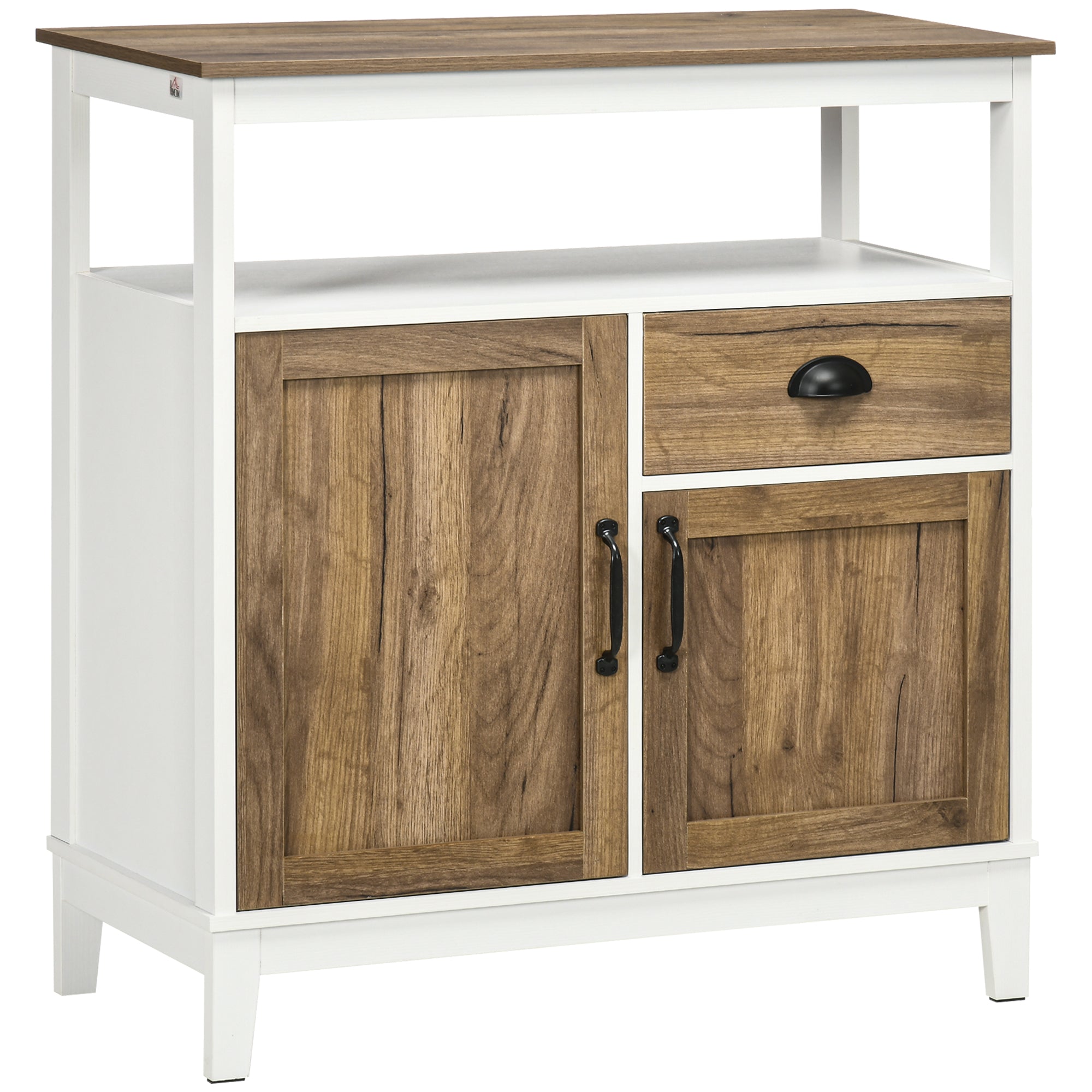 Living Room Sideboard Storage Cabinet with 2 Doors Drawer and Adjustable Shelf for Dining Room Kitchen Bedroom 76.6x35x81.5 cm White and Brown