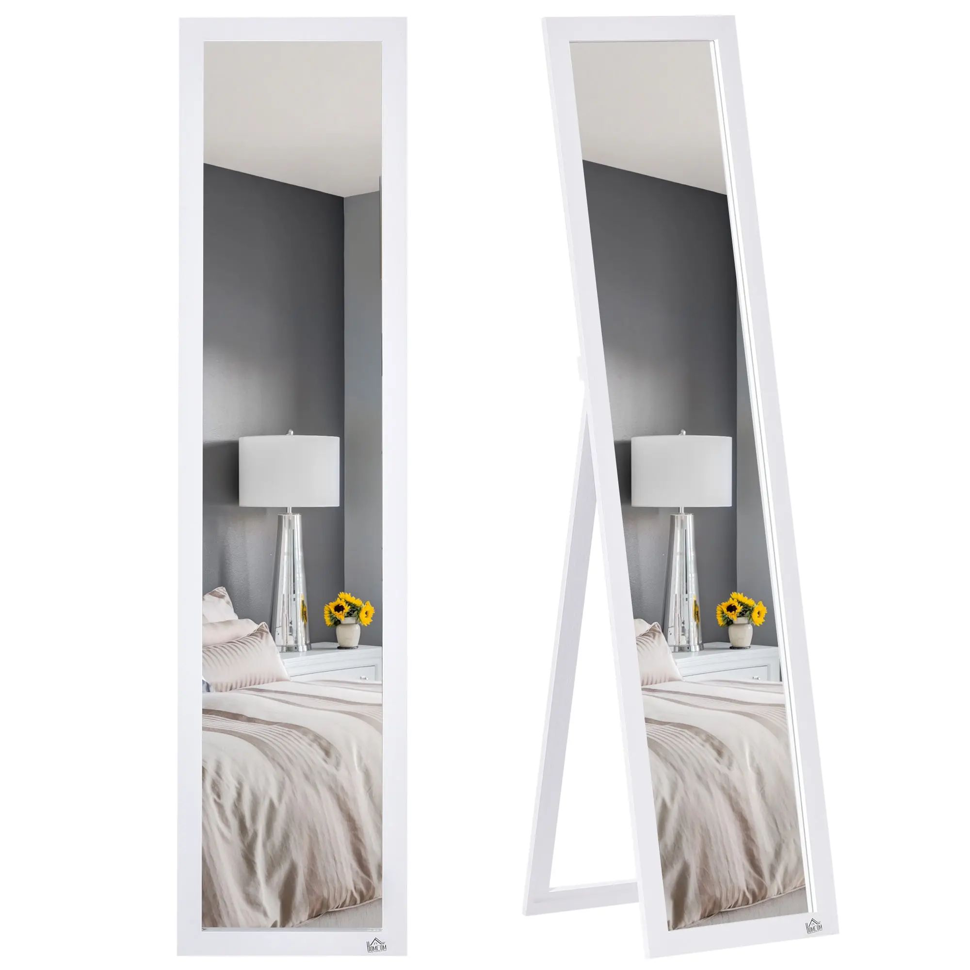 Full-Length Mirror, 154 x 37 cm Wall Mirror with Stand, Floor Mirror for Living Room, Bedroom, White