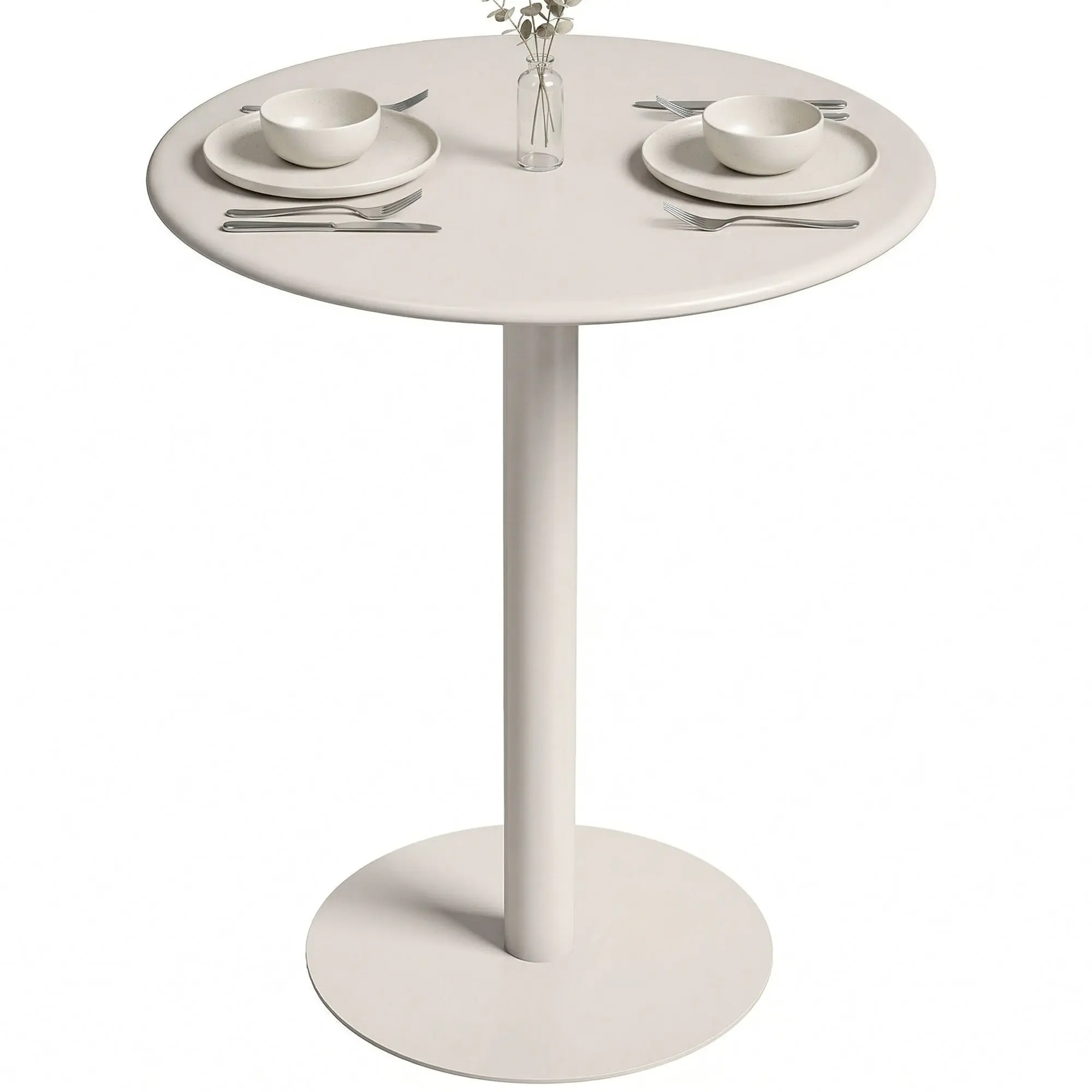 24 in Round Dining Table for 2 – Small Modern Kitchen, Dining & Bistro Table, Beige Steel