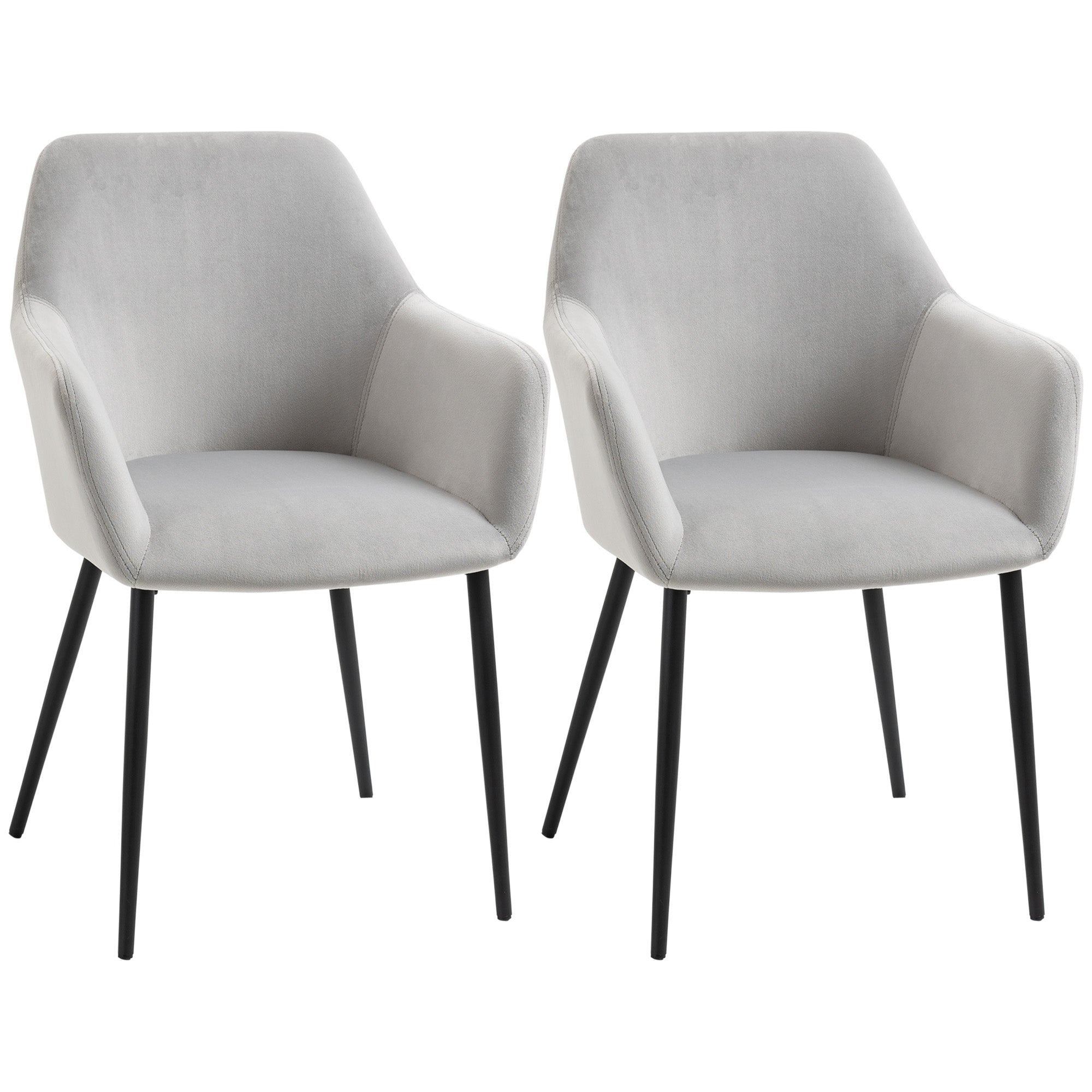 Dining Chairs Set of 2 Kitchen Chair with Backrest, Velvet Look, Padded Chair with Steel Legs for Living Room, Light Gray 54 x 57 x 80 cm