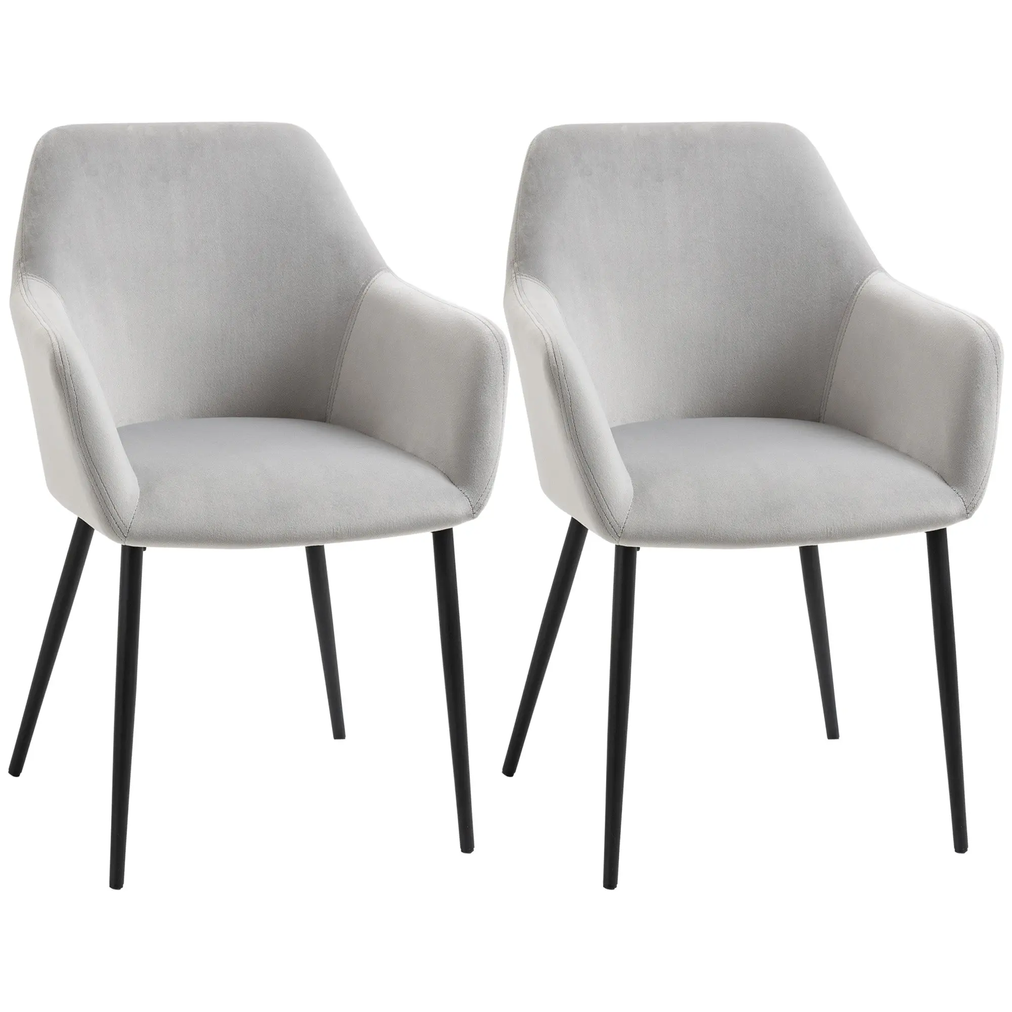 Dining Chairs Set of 2 Kitchen Chair with Backrest, Velvet Look, Padded Chair with Steel Legs for Living Room, Light Gray 54 x 57 x 80 cm