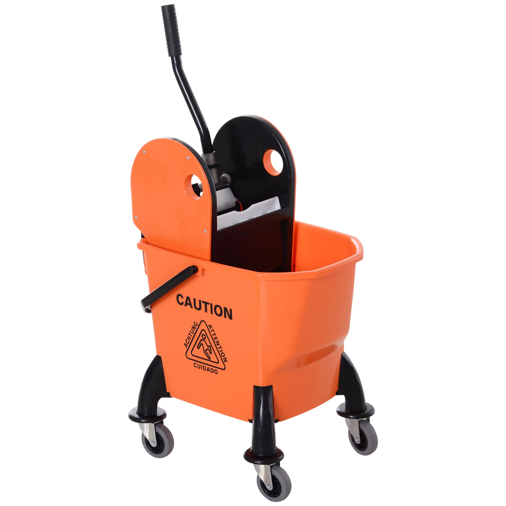 HOMCOM Reinigungswagen mit Abtropfer 26 Liter Mopp-Eimer mit 4 Rädern Orange