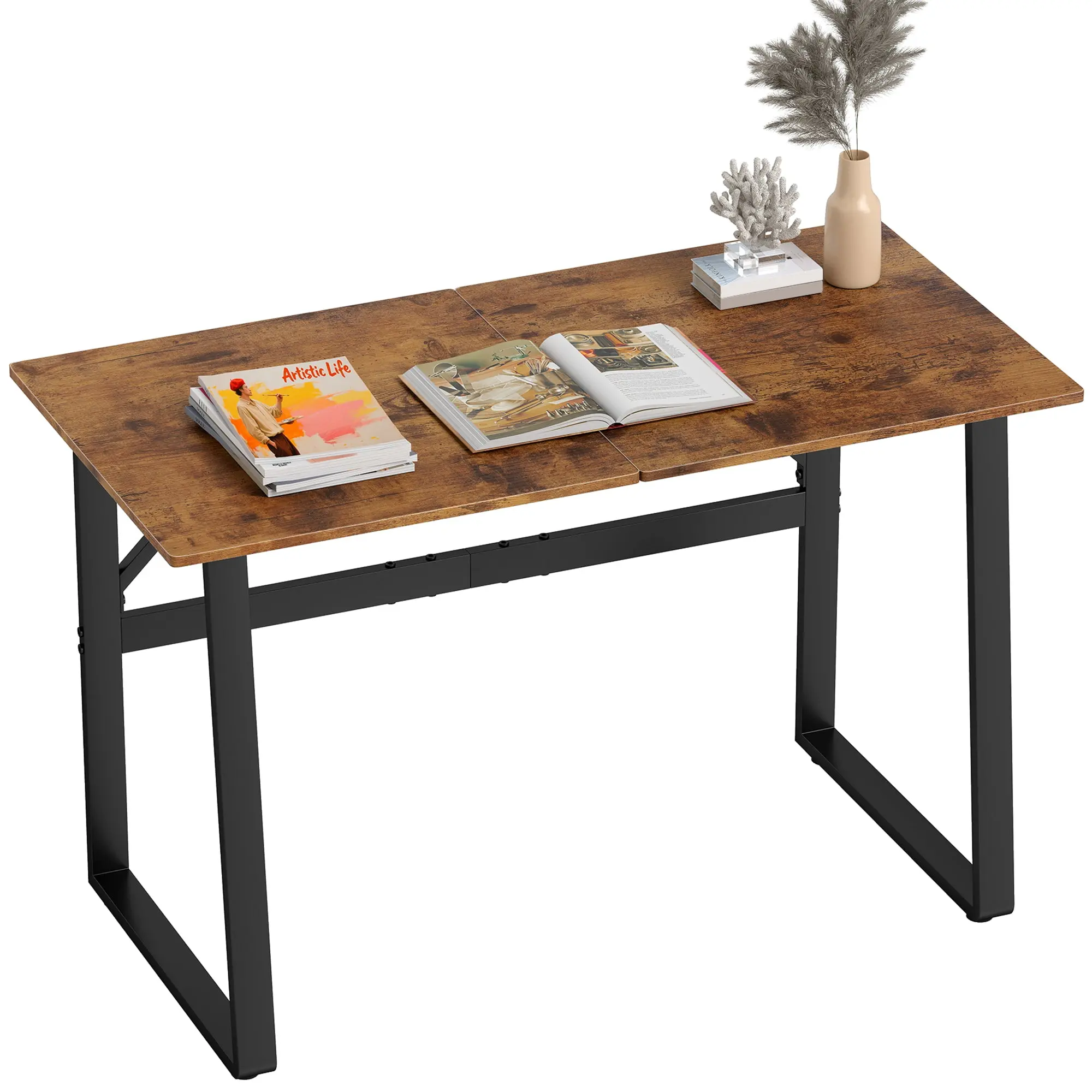 Computer Desk, 47.2" x 23.6" x 29.9" – Rounded Corners & Adjustable Feet, Industrial Style, Rustic Brown