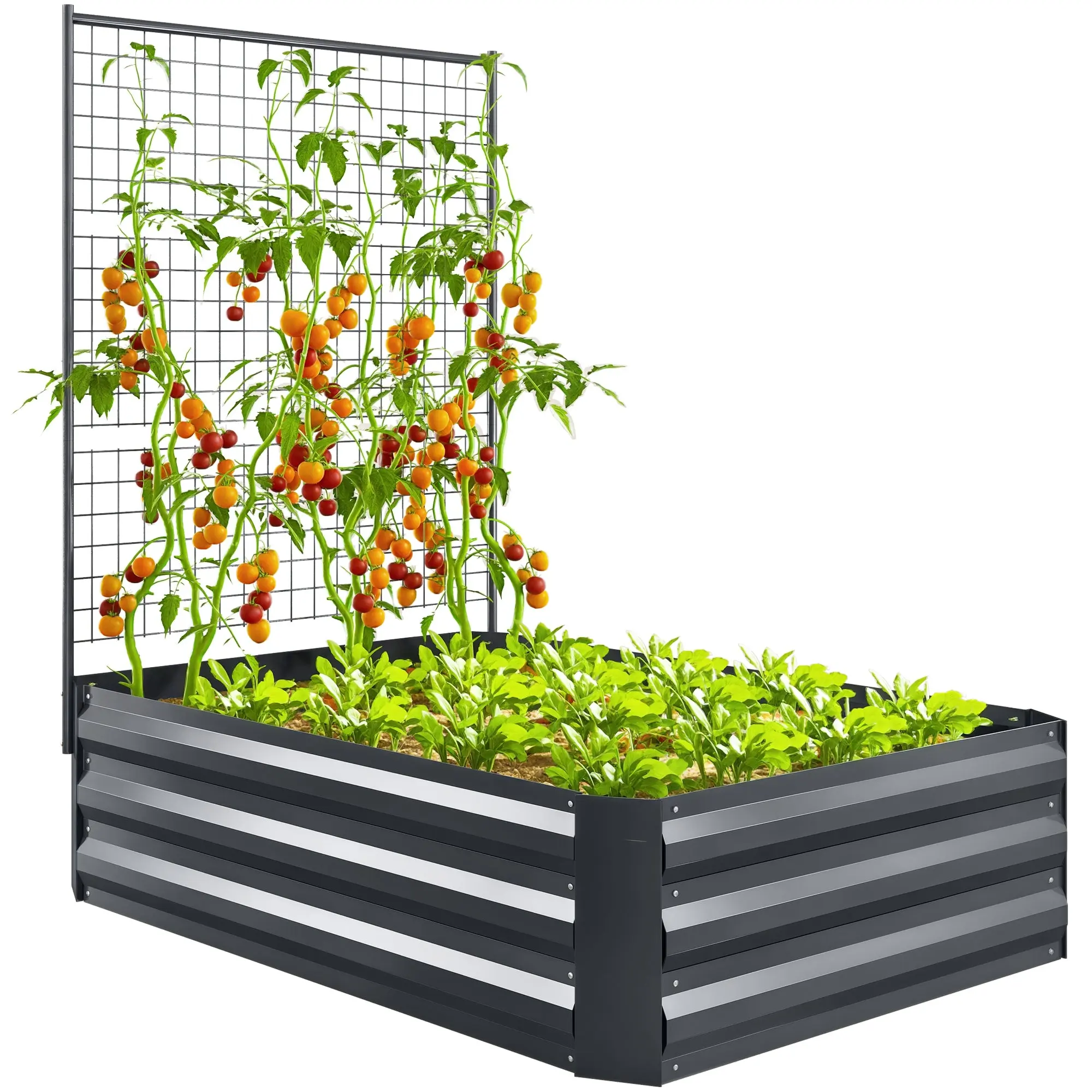 Large Galvanized Steel Outdoor Planter with Trellis for Climbing Plants and Open Base for Patio Terrace Balcony 80x115x125 cm Dark Gray