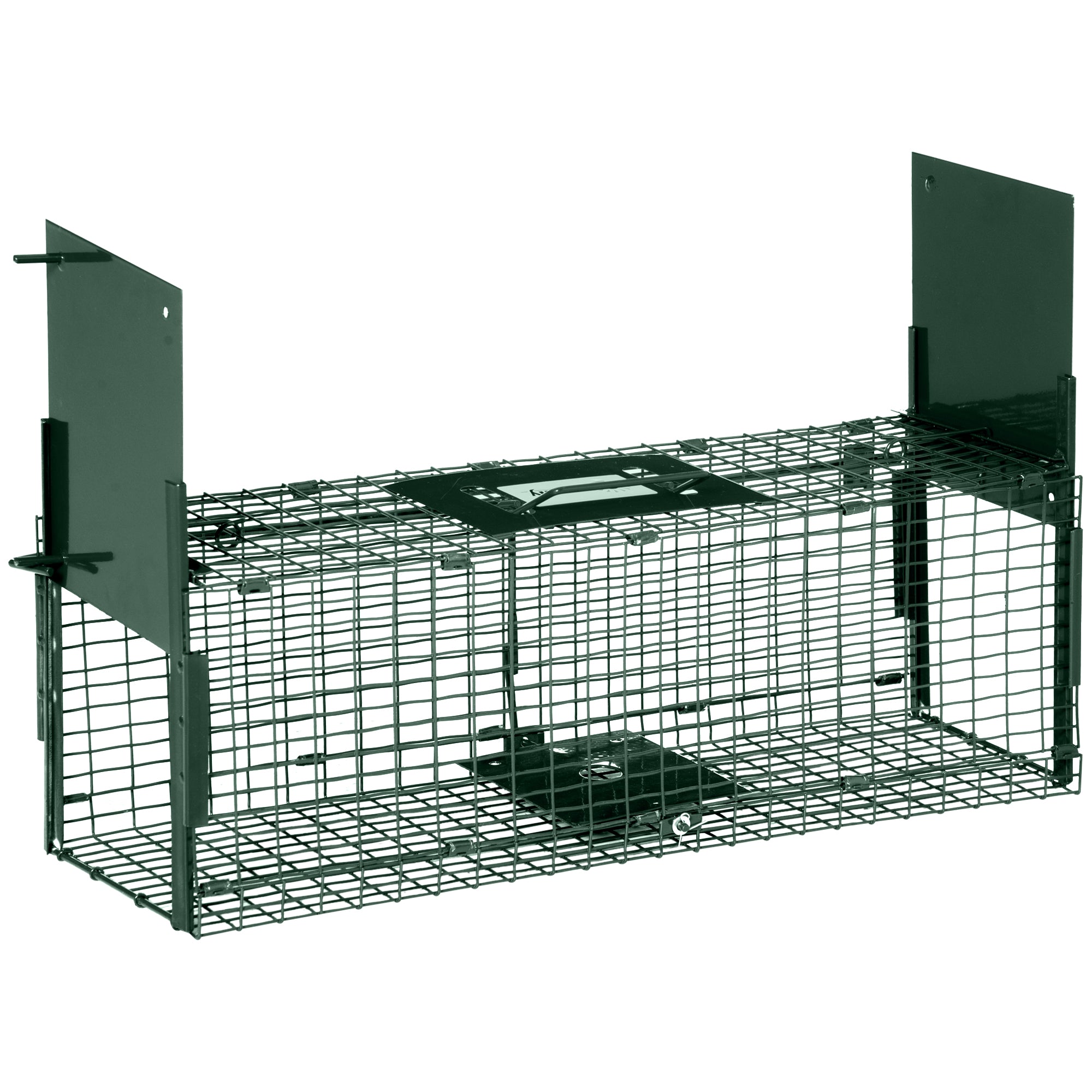 Outsunny Lebendfalle 60x18x20 cm Käfigfalle für Katzen mit 2 Türen und Stahlrahmen für Kaninchen, Eichhörnchen, Frettchen - Grün