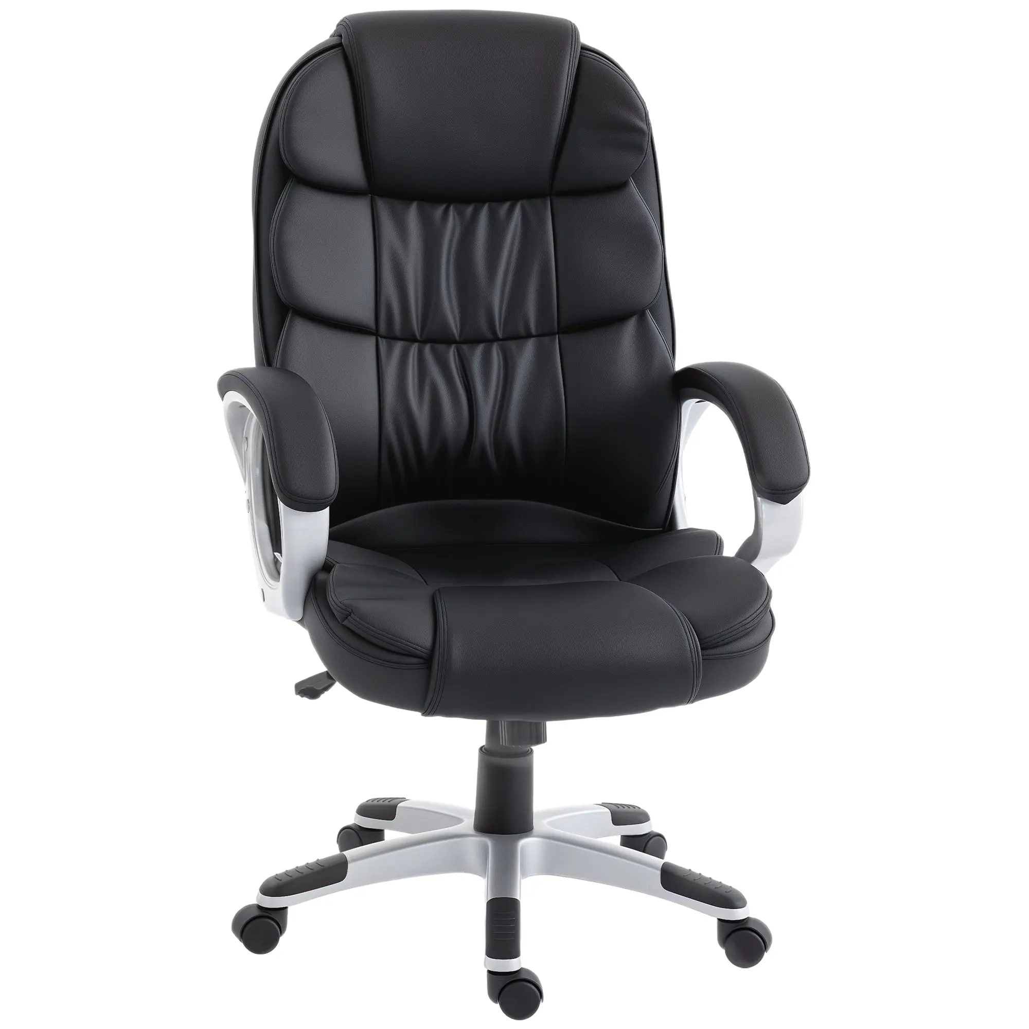 Ergonomic PU Leather Office Chair — High Curved Back, Padded Arms, 15° Rocking, Adjustable Height, Black