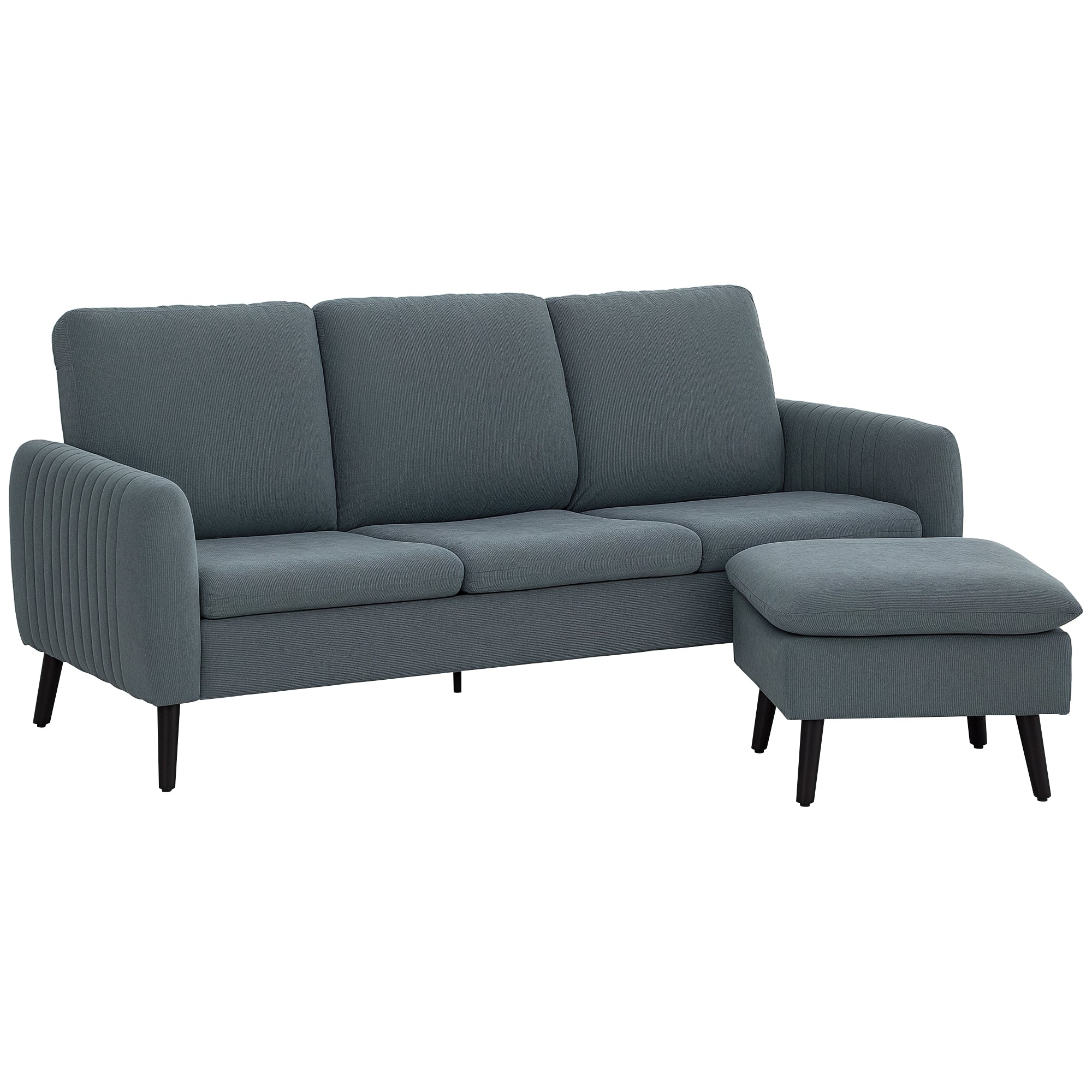 HOMCOM Ecksofa-Bett mit Fußhocker, 3 Dekokissen, L-förmiges Sofa für Wohnzimmer, Schlafzimmer 196 x 140 x 88 cm Grau