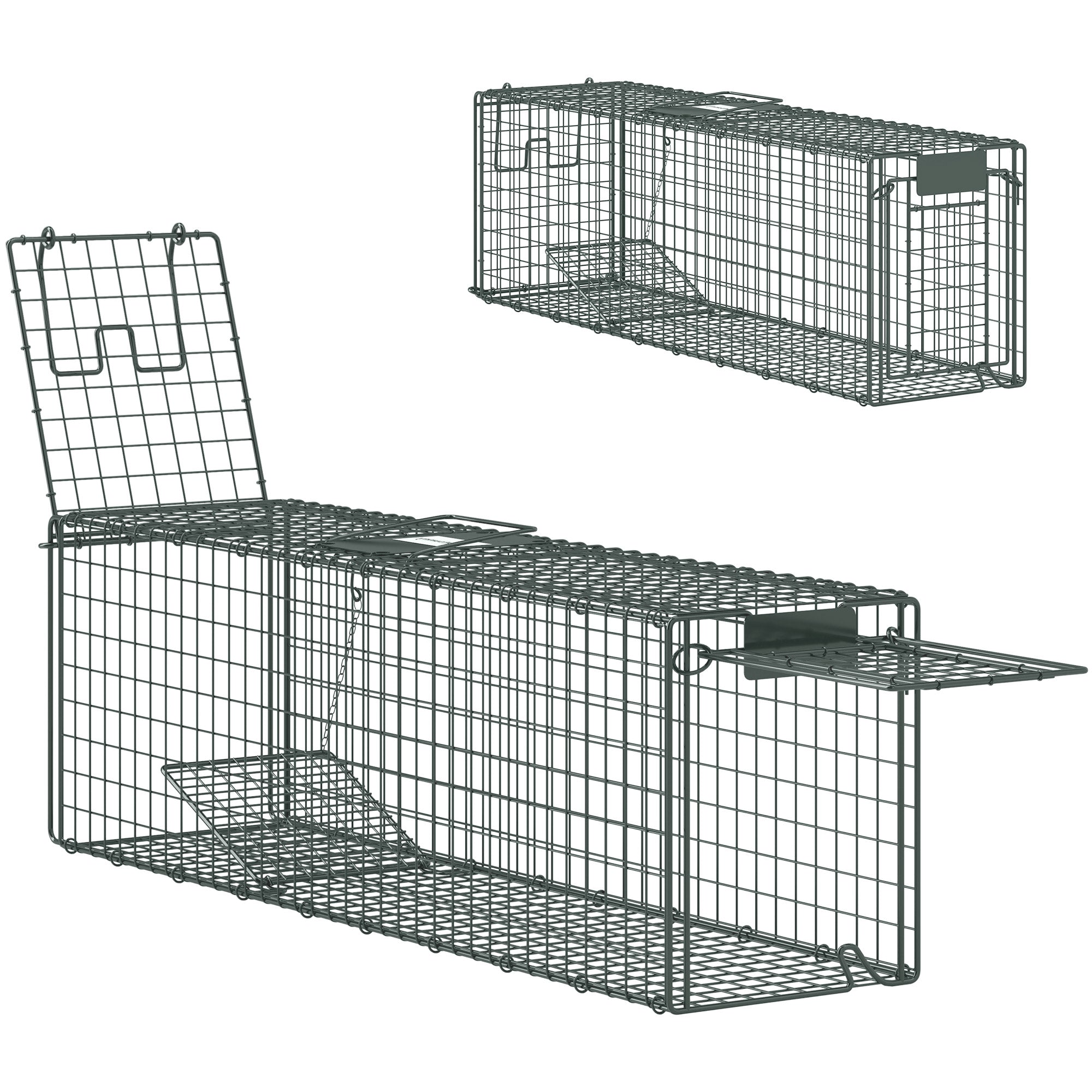 Outsunny Live Animal Trap 100x24x30 cm Réng Trap mat 2 Dieren an Stolrahmen fir déngt a Baussen