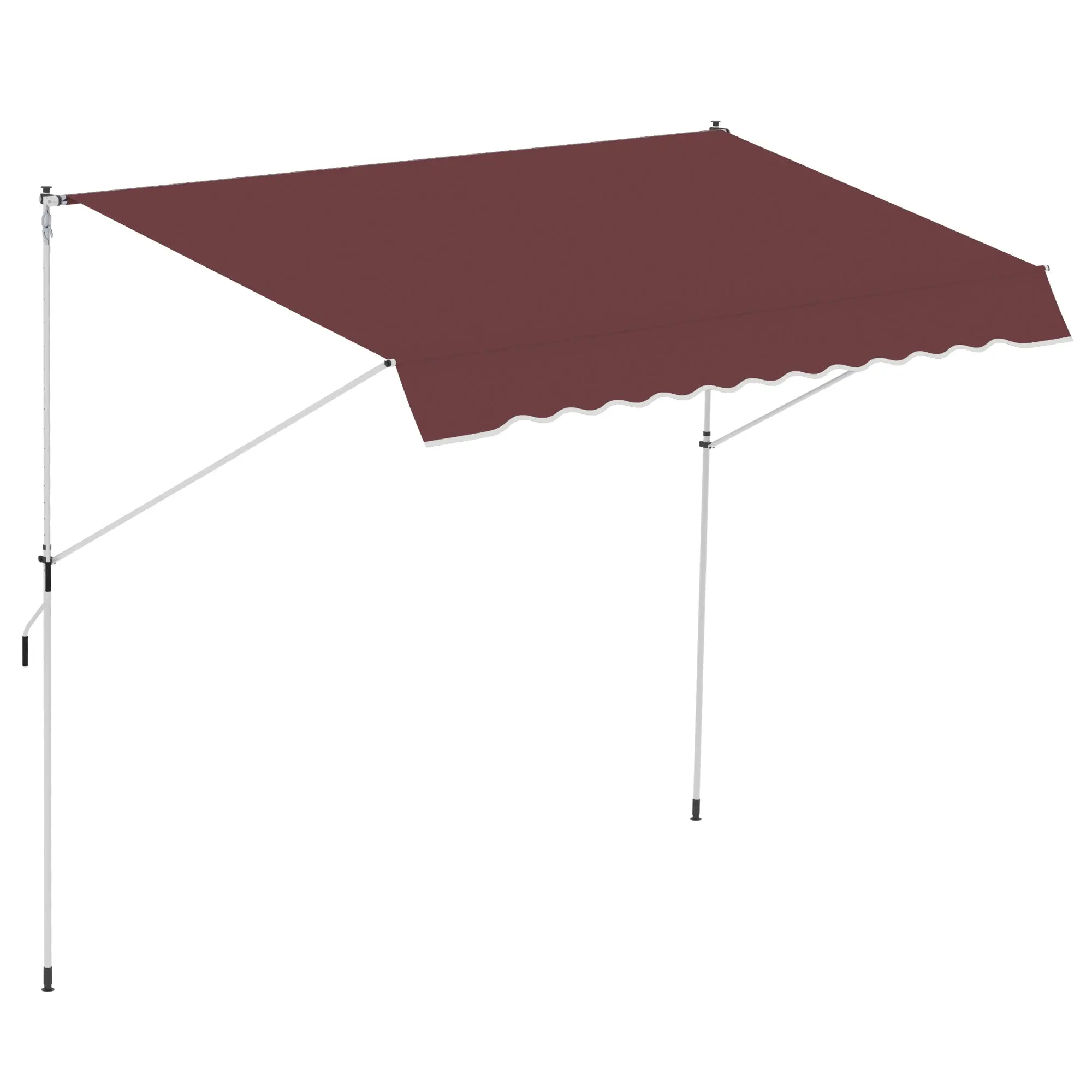 Manual Retractable Awning 3L x 1.5W m Telescopic Awning without Drilling Adjustable Inclination and Height Quick Installation Metal Aluminium Polyester Anti-UV Bordeaux