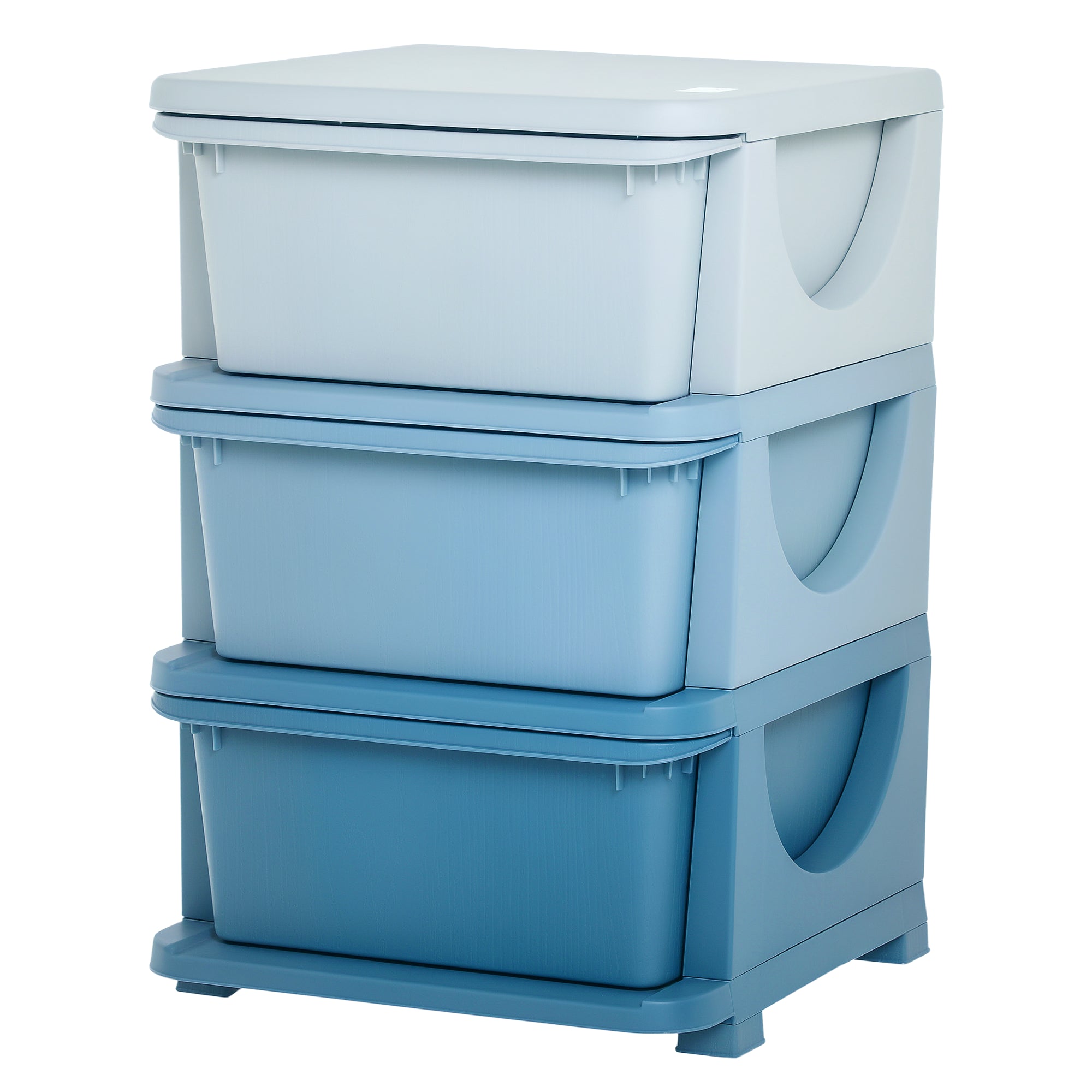 HOMCOM Schubladenschrank für Kinder mit Stauraum und Aufbewahrungsboxen - Spielzeugorganizer - Spielzeugtruhe mit drei Ebenen für das Kinderzimmer (3-6 Jahre) - Kindermöbel Blau 37 x 37 x 56,5 cm